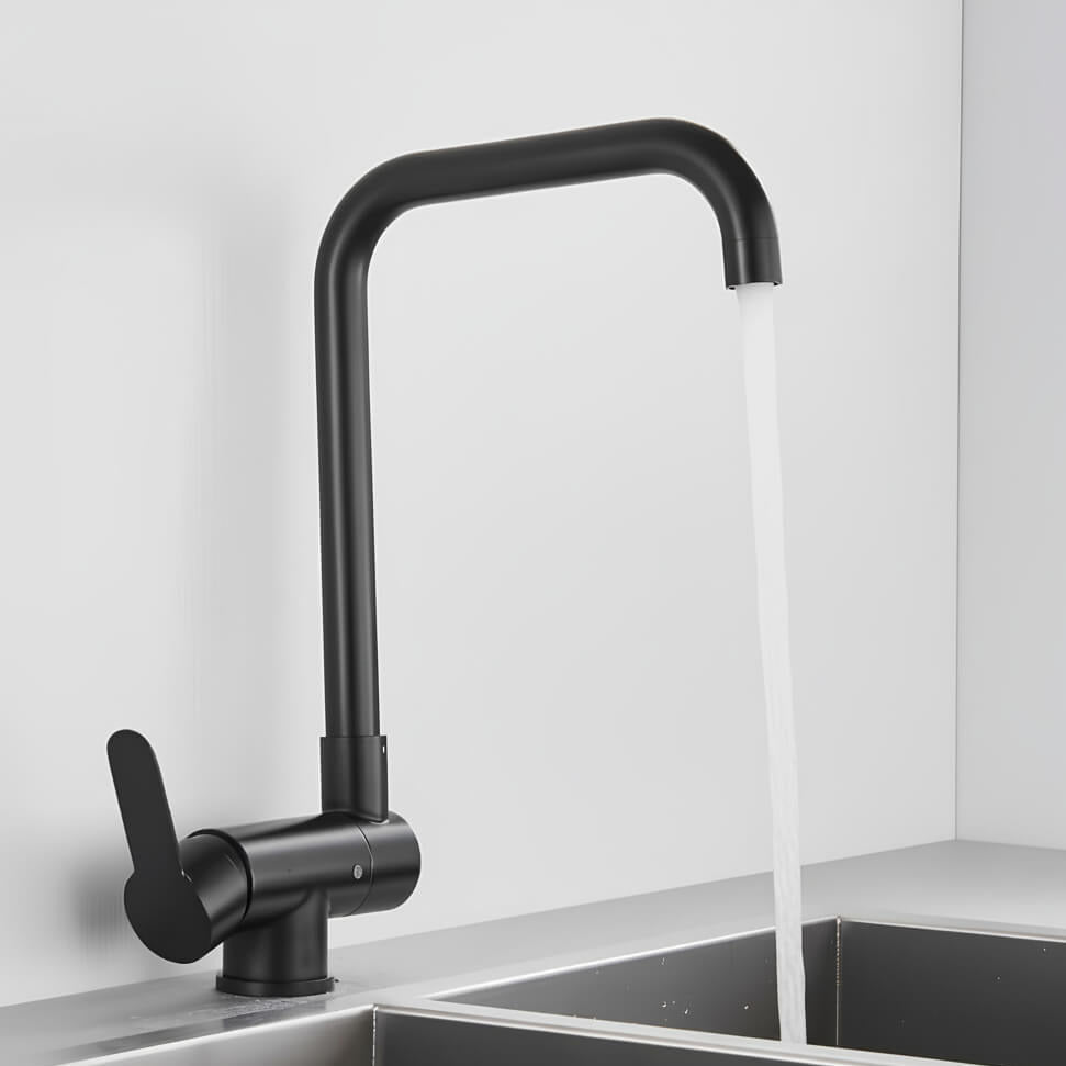 Folding kitchen faucet with pull-down sprayer and 360° swivel