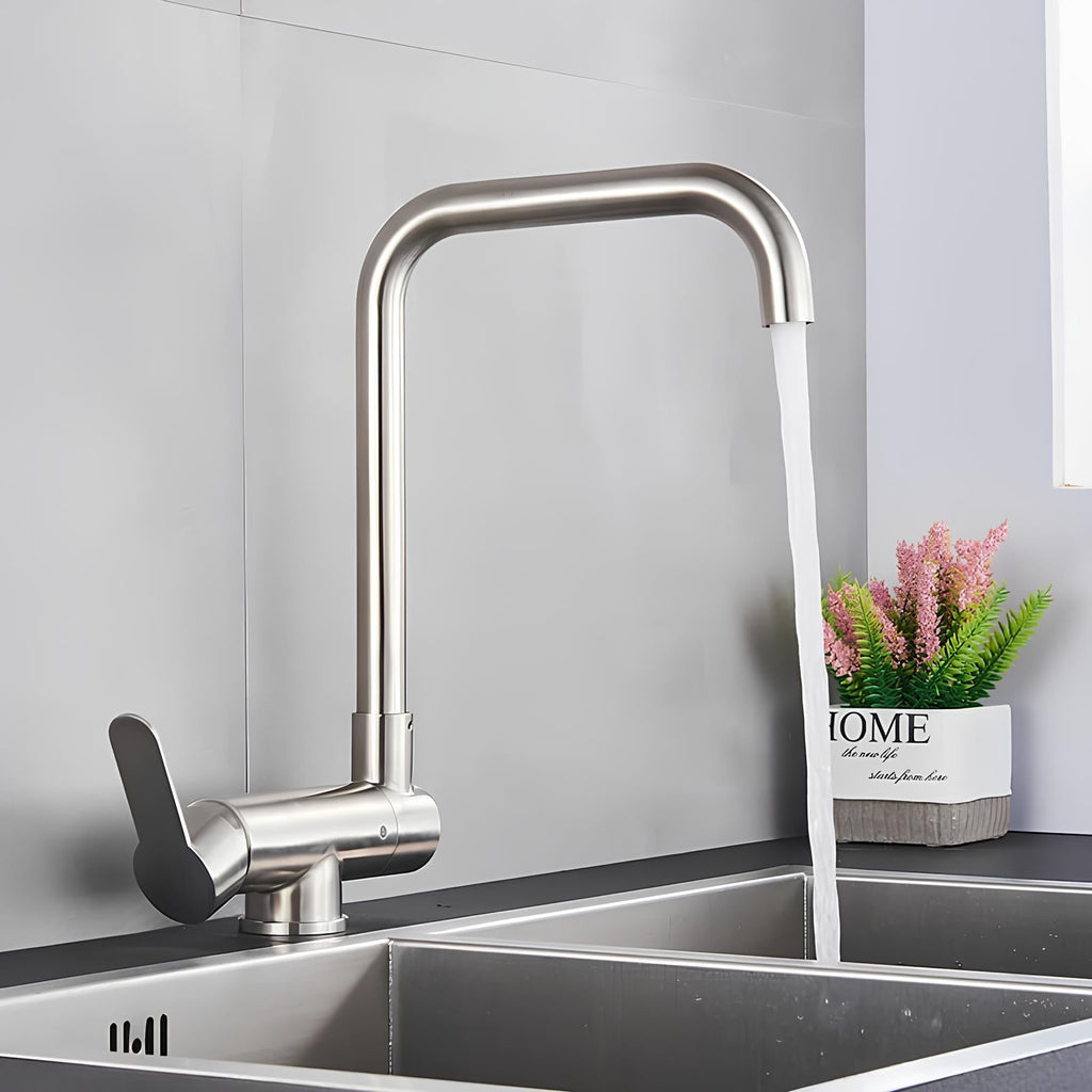 Folding kitchen faucet with pull-down sprayer and 360° swivel