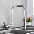 Folding kitchen faucet with pull-down sprayer and 360° swivel