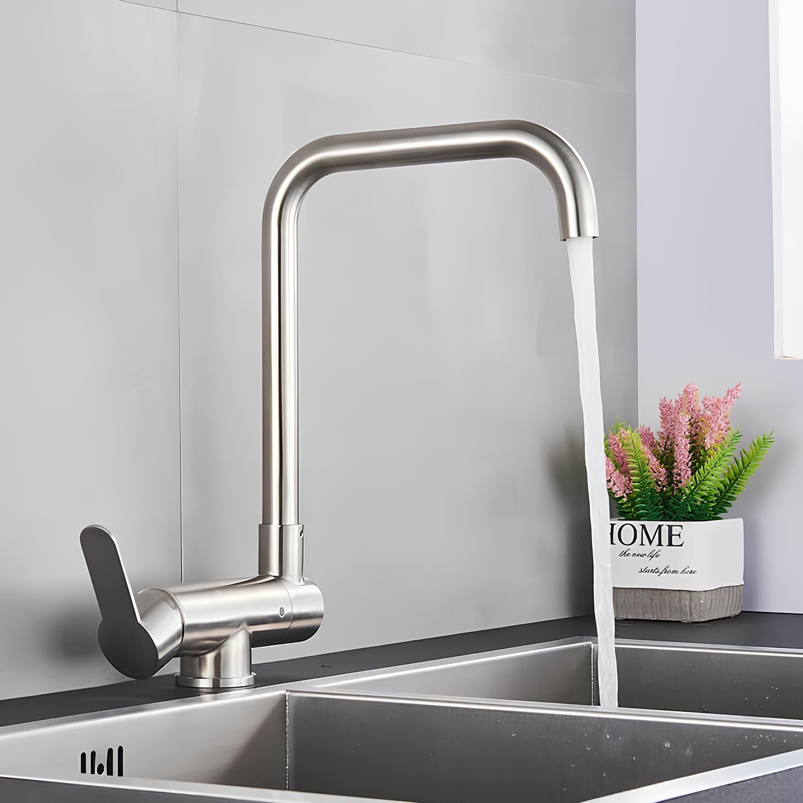 Folding kitchen faucet with pull-down sprayer and 360° swivel