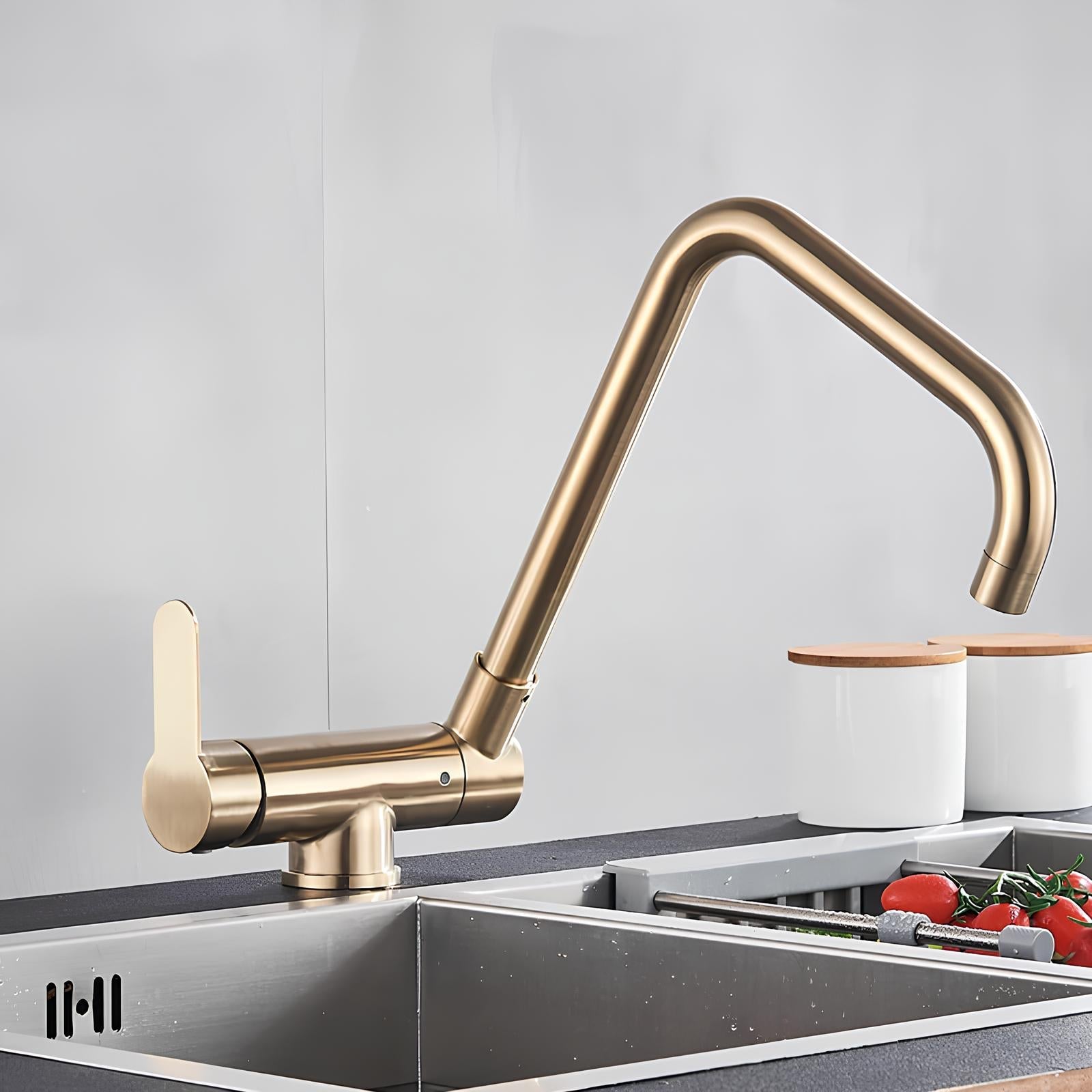 Folding kitchen faucet with pull-down sprayer and 360° swivel
