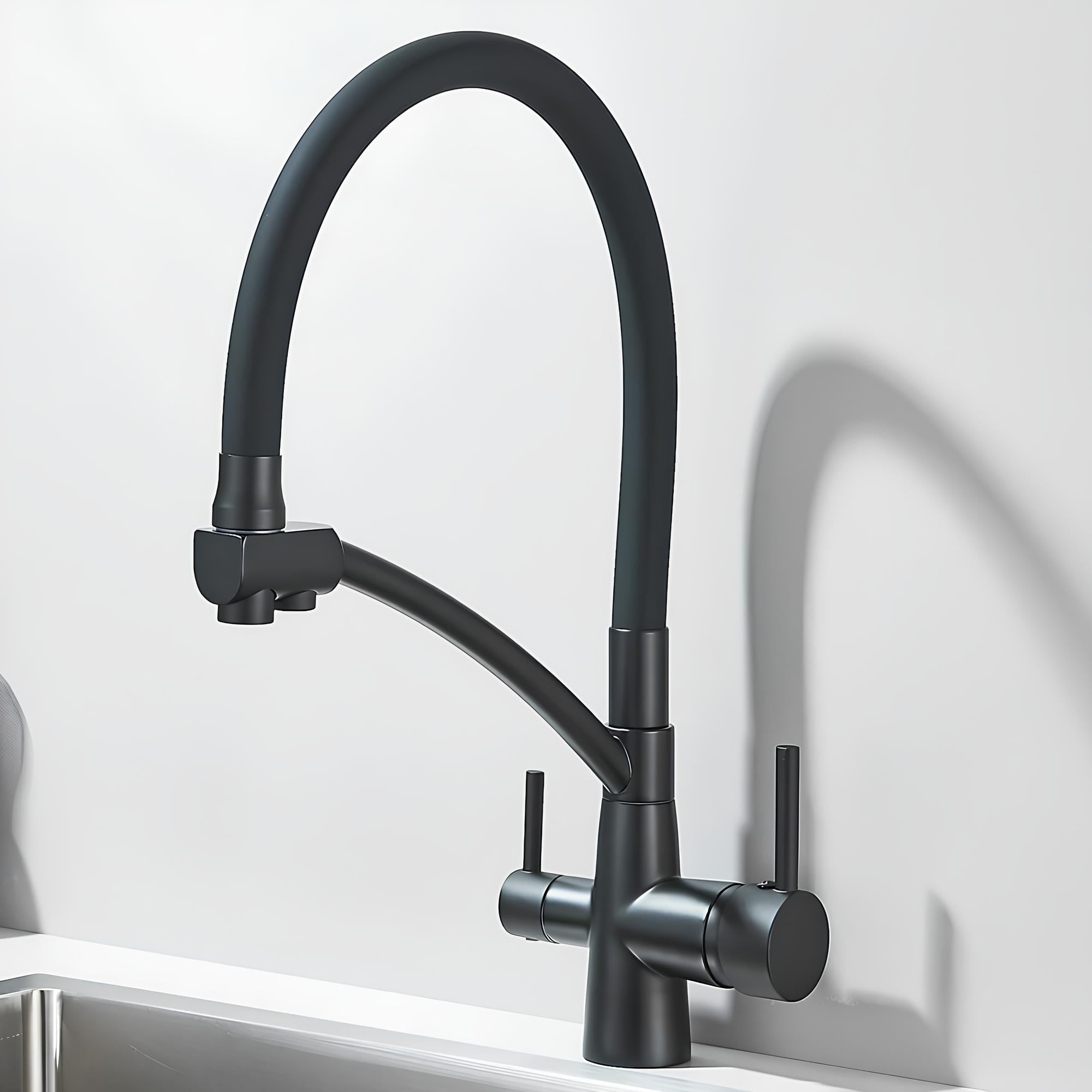 3-in-1 kitchen faucet with filtered water outlet and 360 degree swivel spout