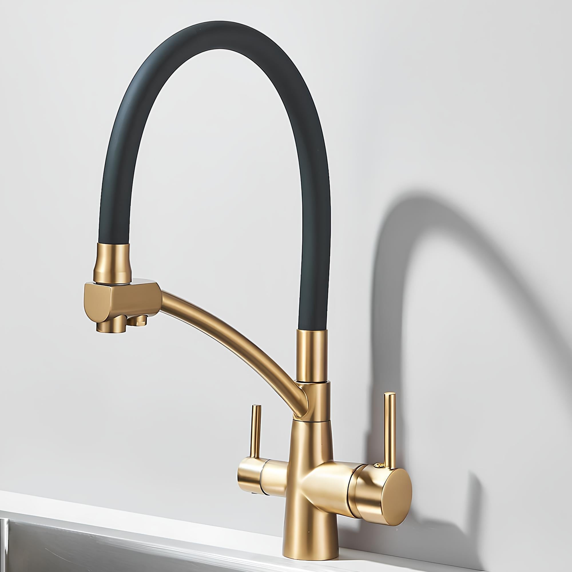 3-in-1 kitchen faucet with filtered water outlet and 360 degree swivel spout