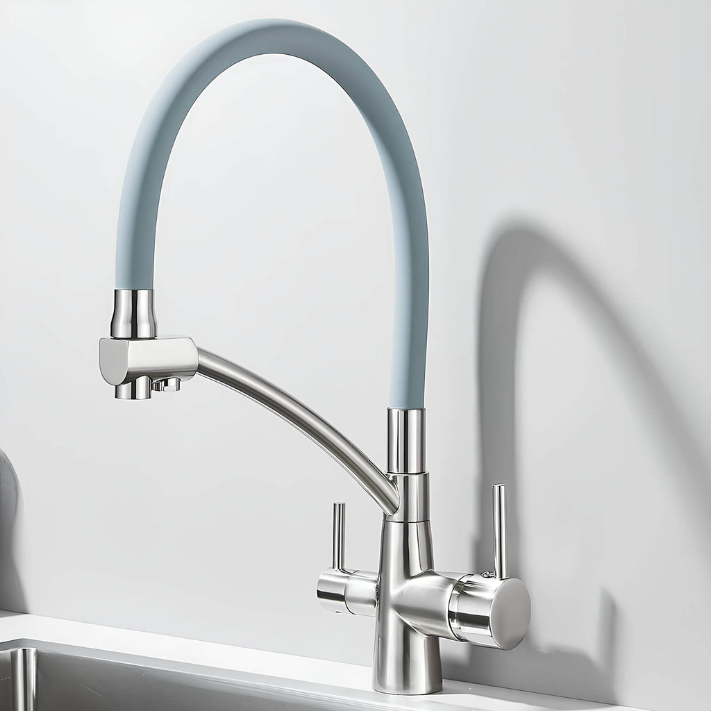 3-in-1 kitchen faucet with filtered water outlet and 360 degree swivel spout