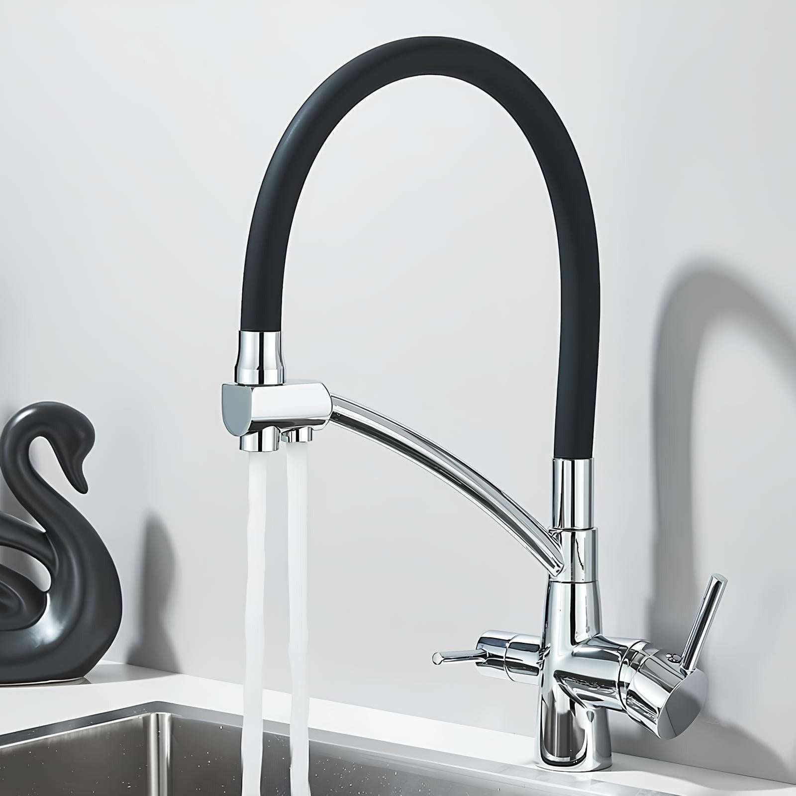3-in-1 kitchen faucet with filtered water outlet and 360 degree swivel spout