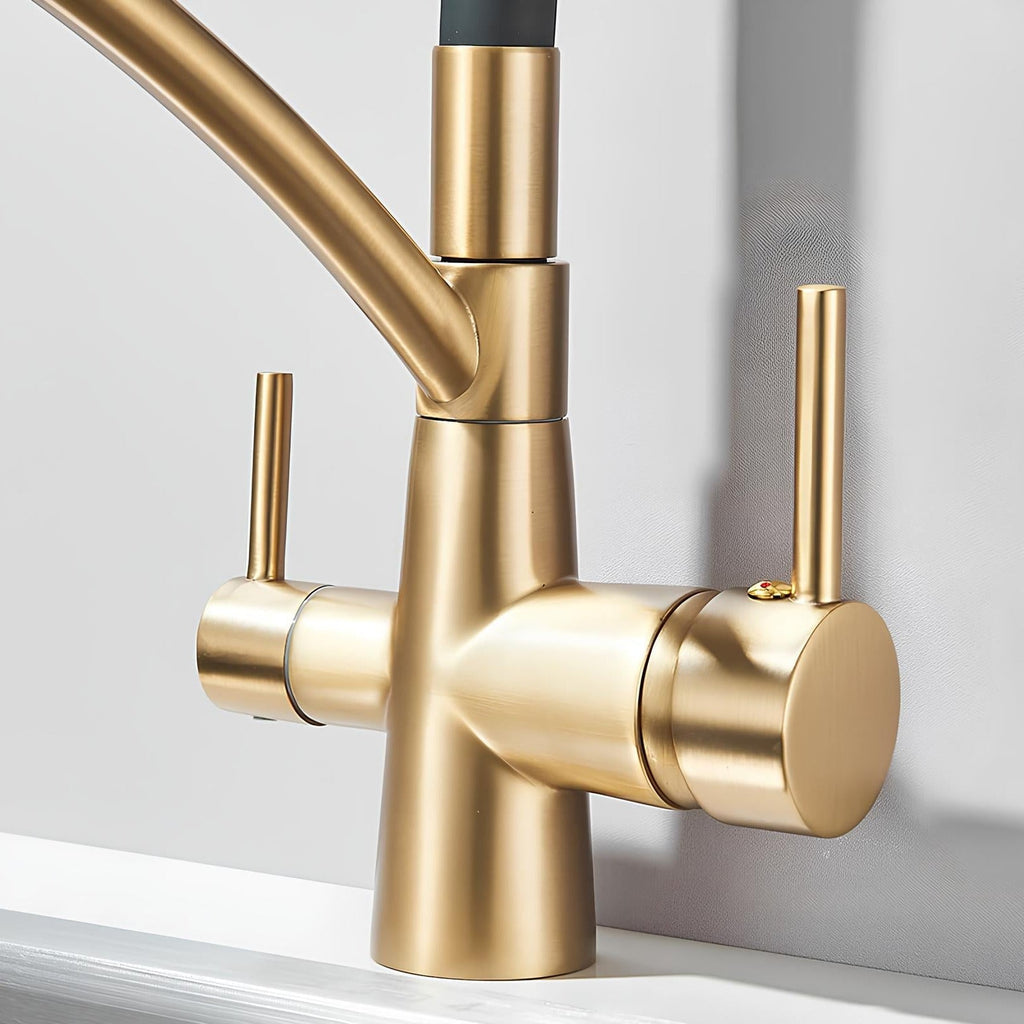 3-in-1 kitchen faucet with filtered water outlet and 360 degree swivel spout