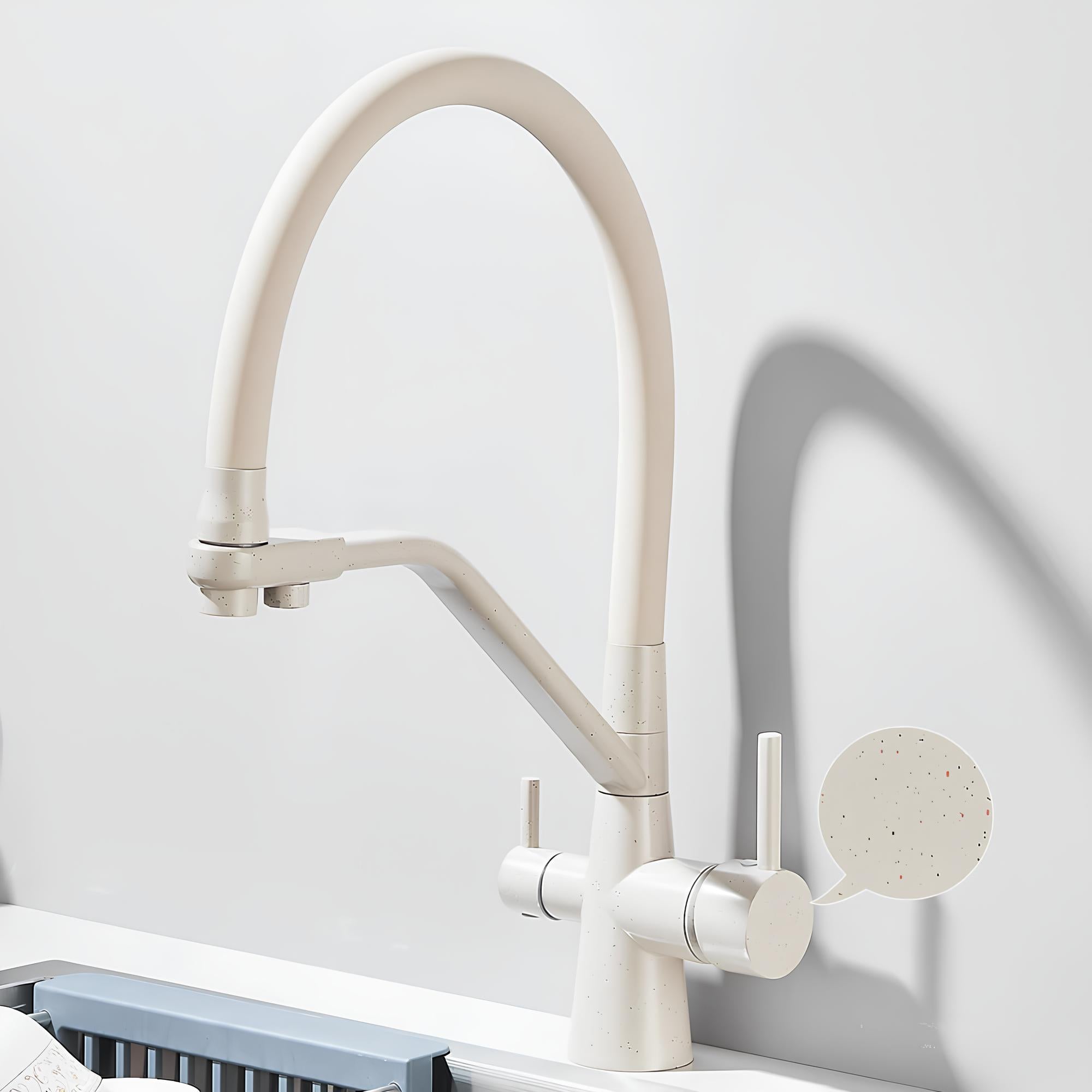 3-in-1 kitchen faucet with filtered water outlet and 360 degree swivel spout