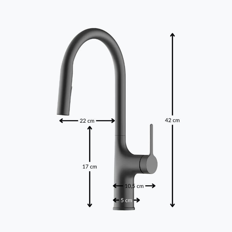 Kitchen faucet with tall brass body and pull-down dual-spray sprayer