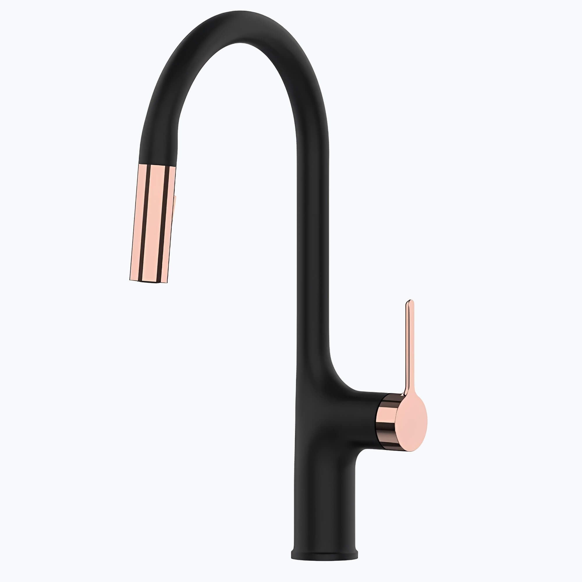 Kitchen faucet with tall brass body and pull-down dual-spray sprayer