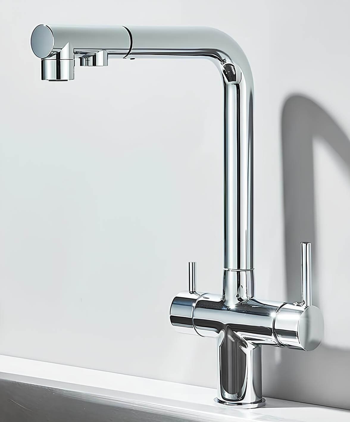 3-in-1 filtered water kitchen faucet with pull-down sprayer and dual channels
