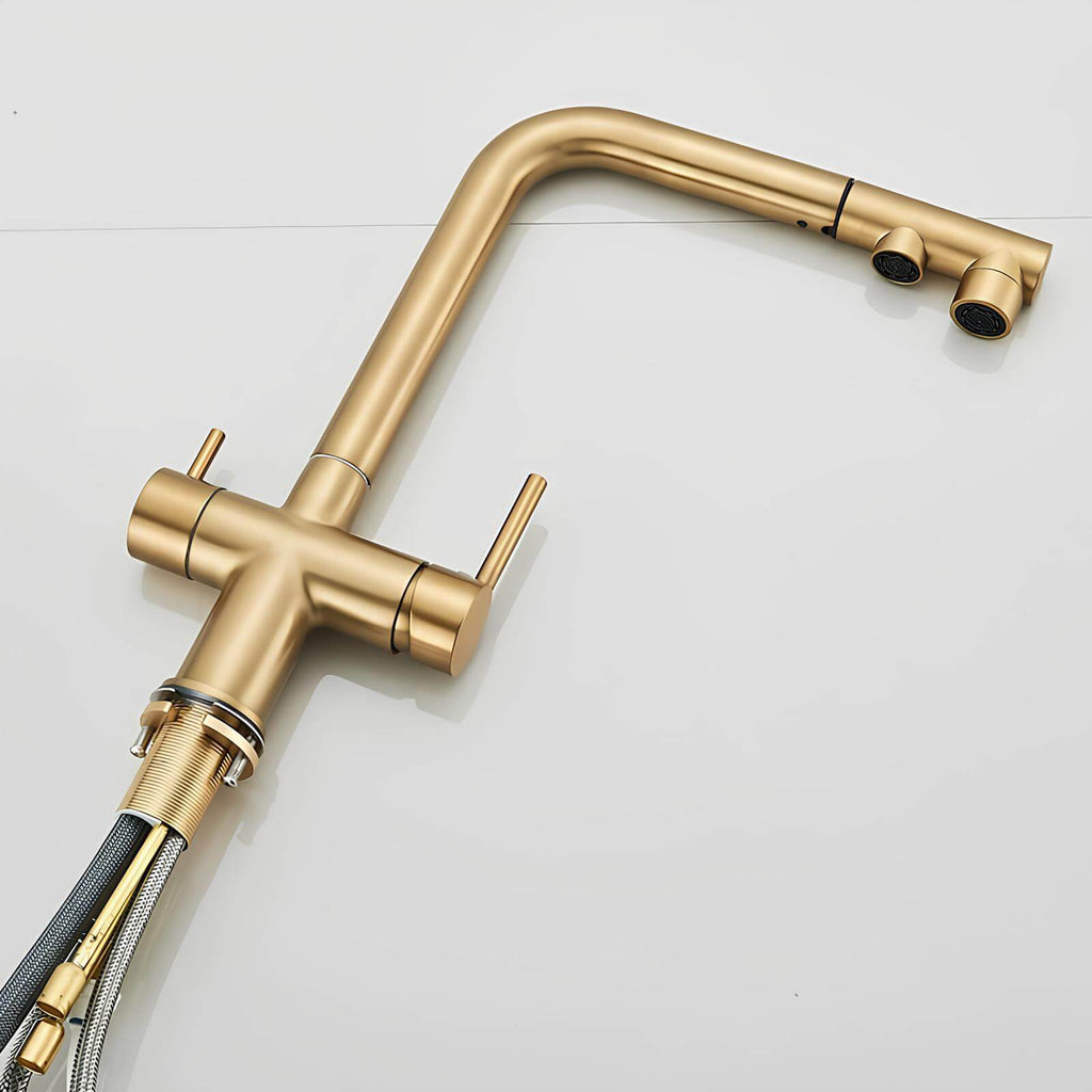 3-in-1 filtered water kitchen faucet with pull-down sprayer and dual channels