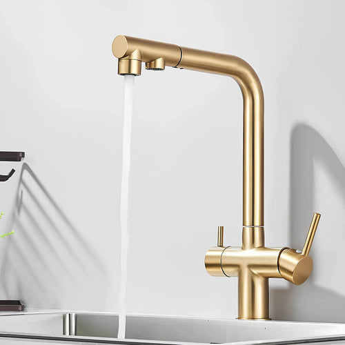 3-in-1 filtered water kitchen faucet with pull-down sprayer and dual channels