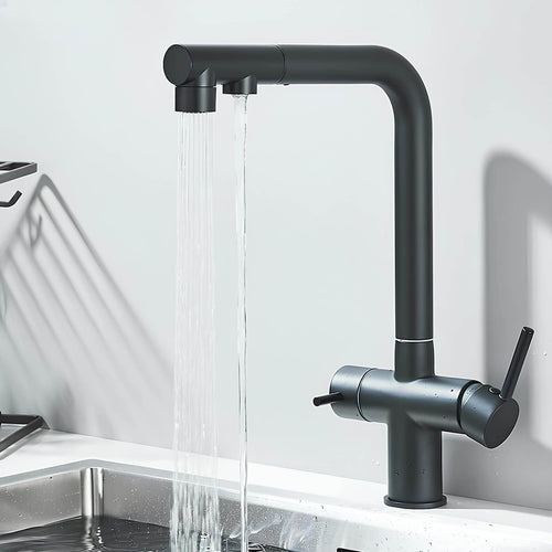 3-in-1 filtered water kitchen faucet with pull-down sprayer and dual channels