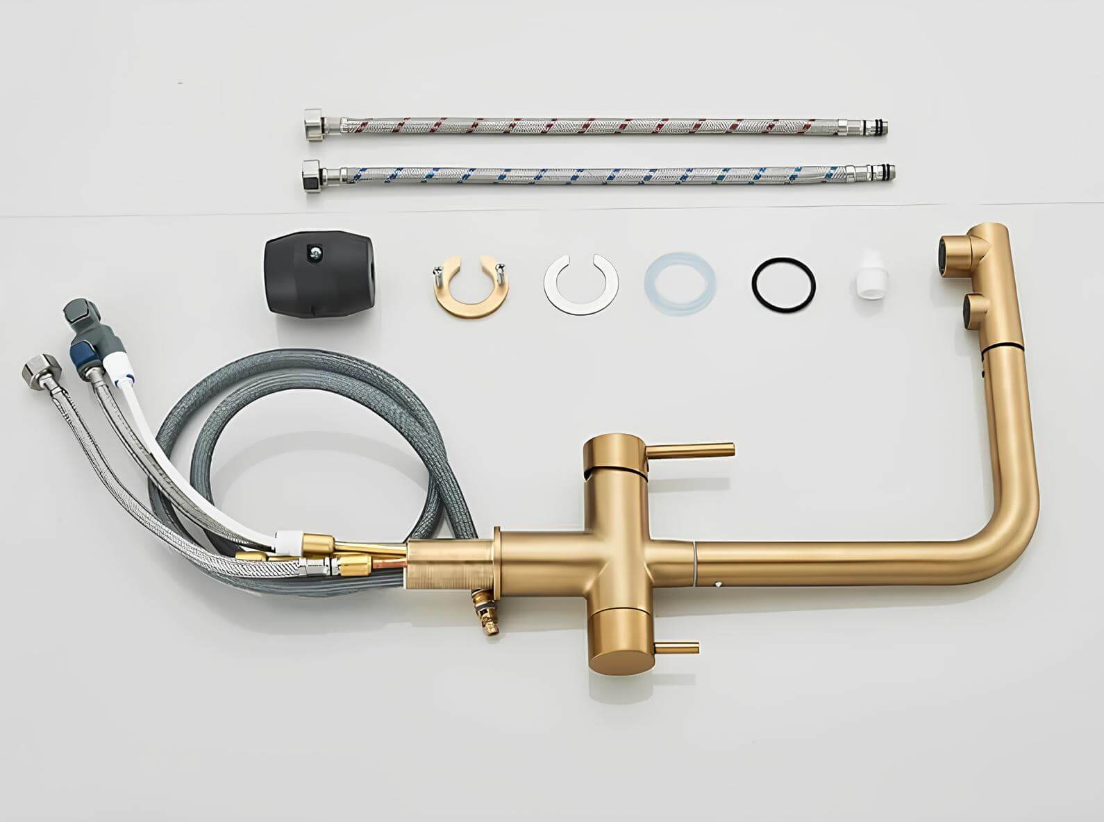 3-in-1 filtered water kitchen faucet with pull-down sprayer and dual channels