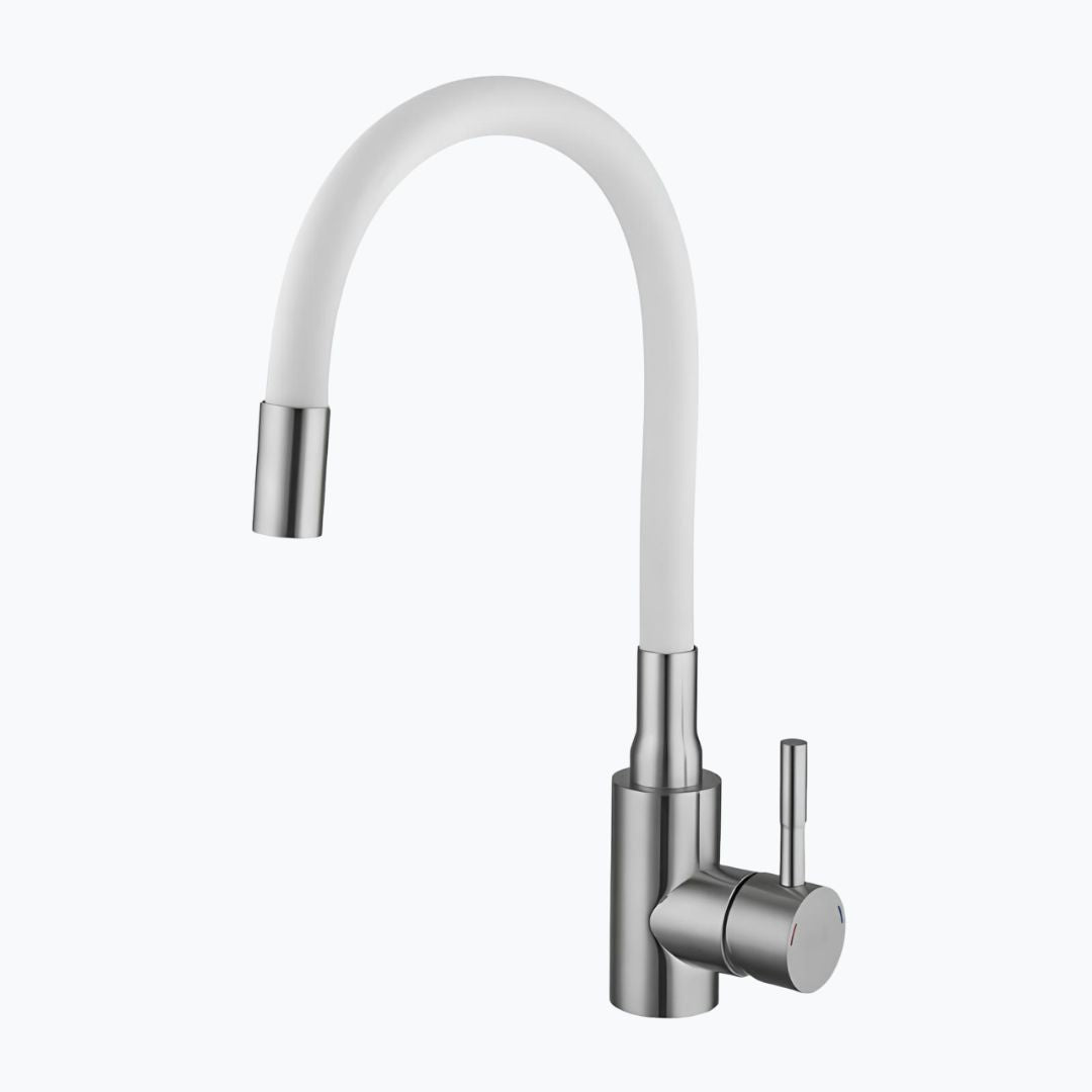 Flexible gooseneck kitchen faucet with colored bendable silicone spout