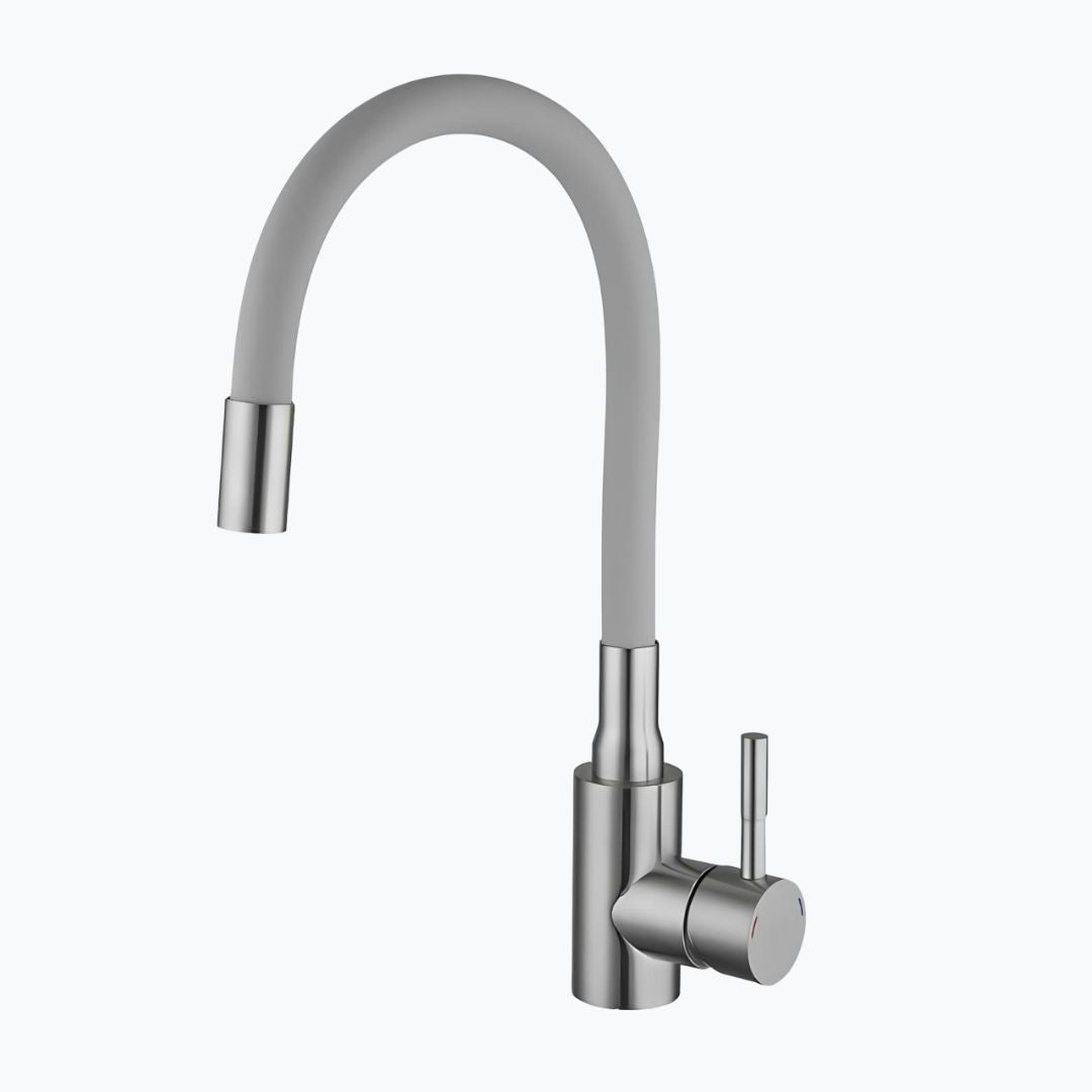 Flexible gooseneck kitchen faucet with colored bendable silicone spout