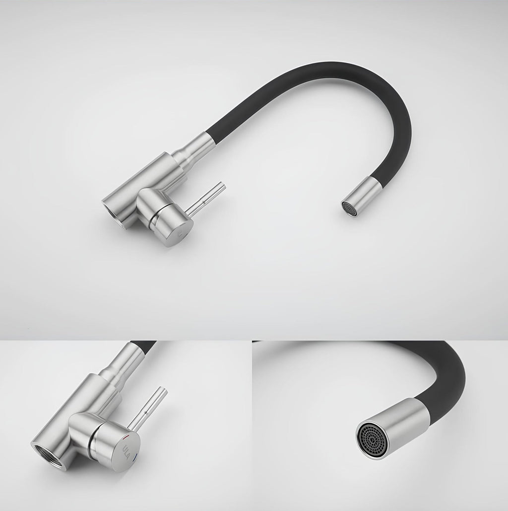 Flexible gooseneck kitchen faucet with colored bendable silicone spout
