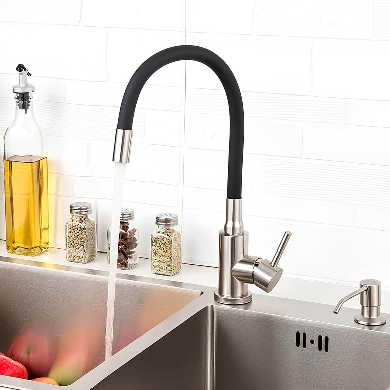 Flexible gooseneck kitchen faucet with colored bendable silicone spout
