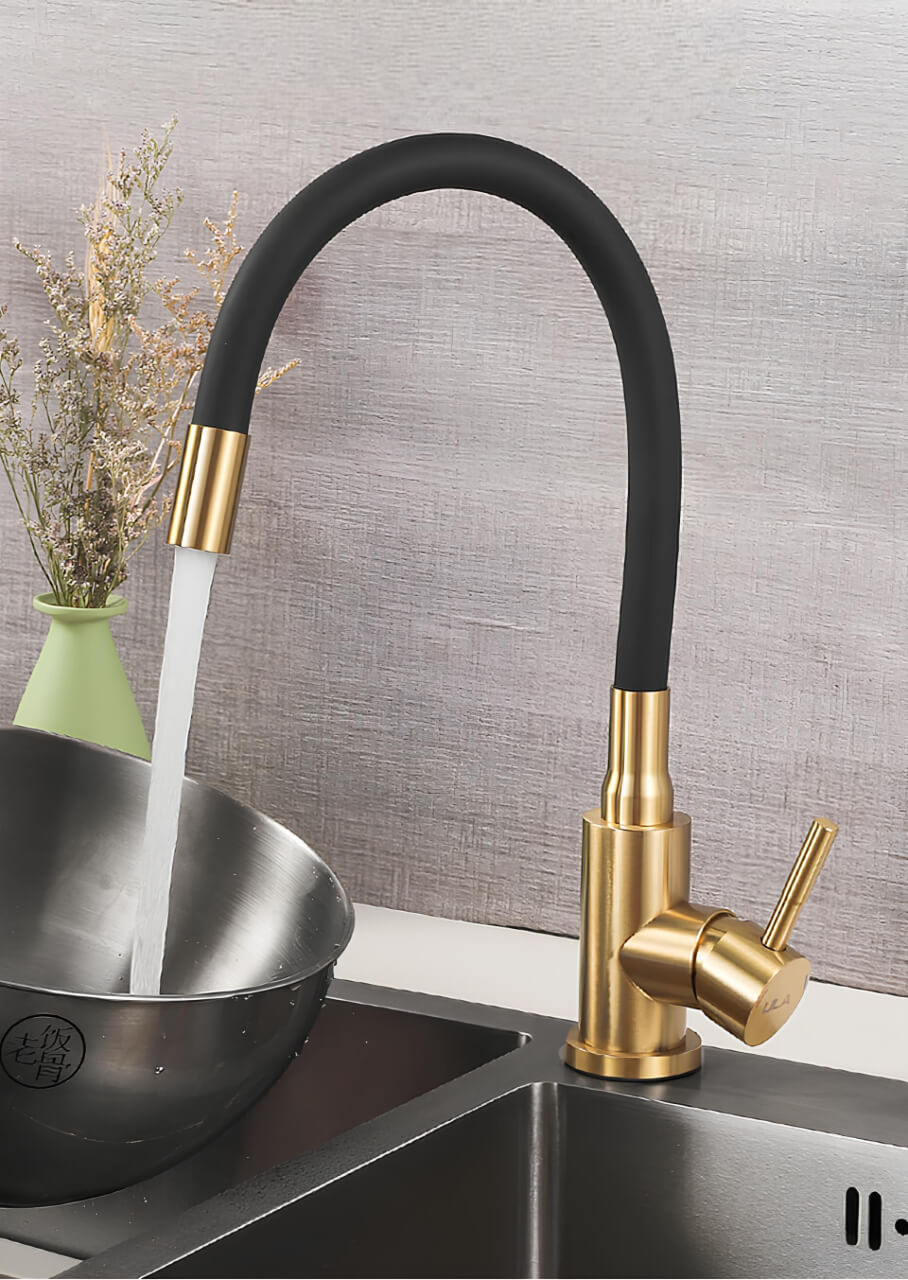 Flexible gooseneck kitchen faucet with colored bendable silicone spout