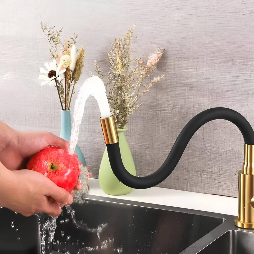 Flexible gooseneck kitchen faucet with colored bendable silicone spout