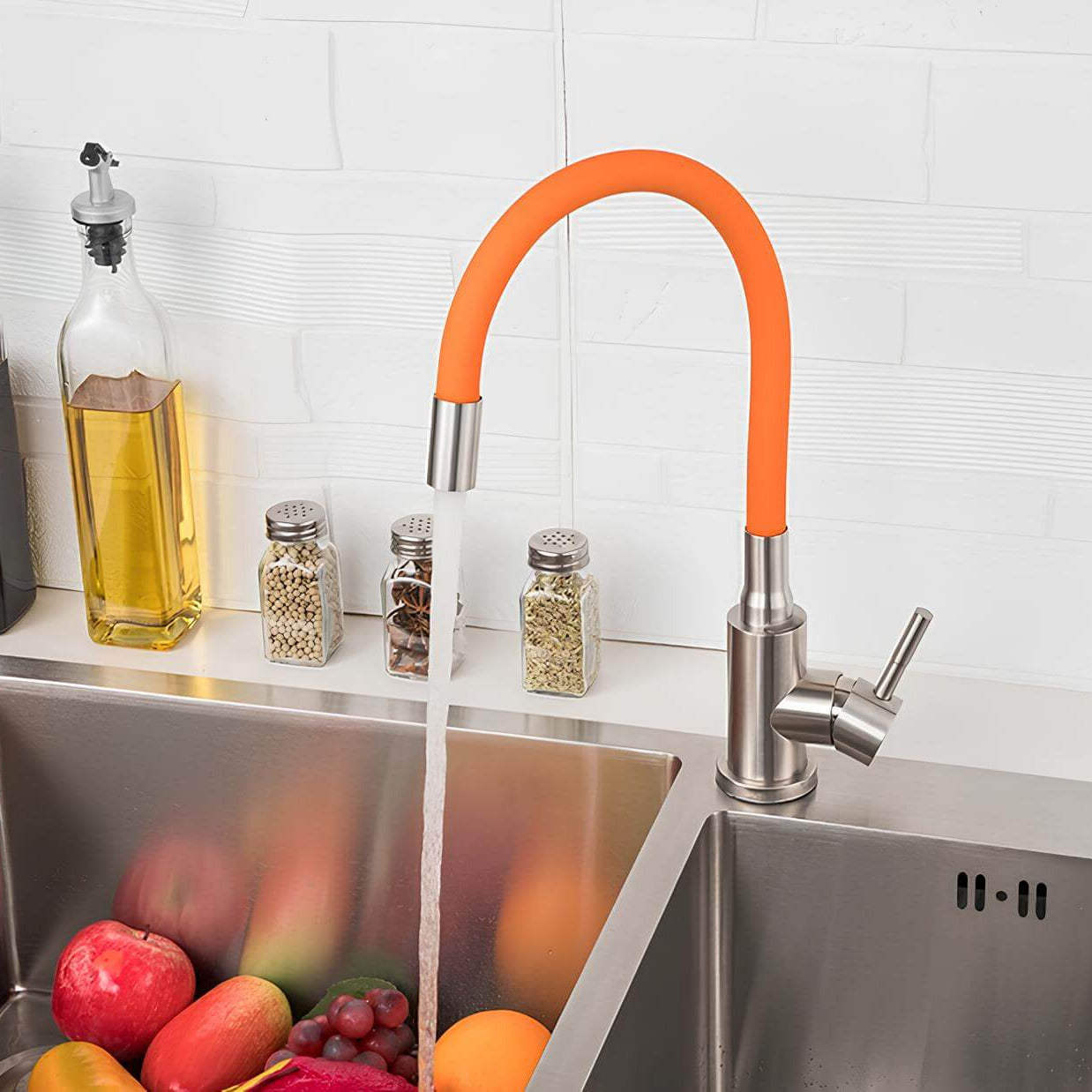 Flexible gooseneck kitchen faucet with colored bendable silicone spout