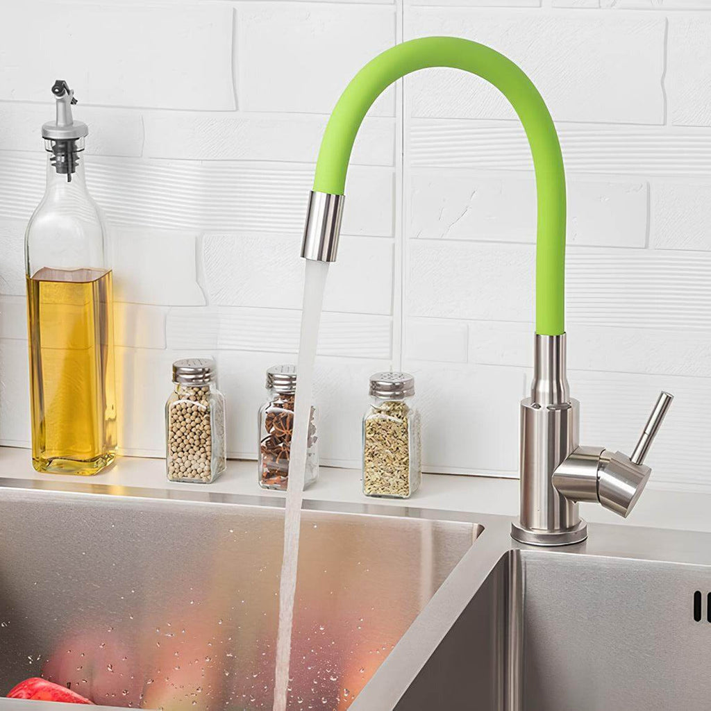 Flexible gooseneck kitchen faucet with colored bendable silicone spout