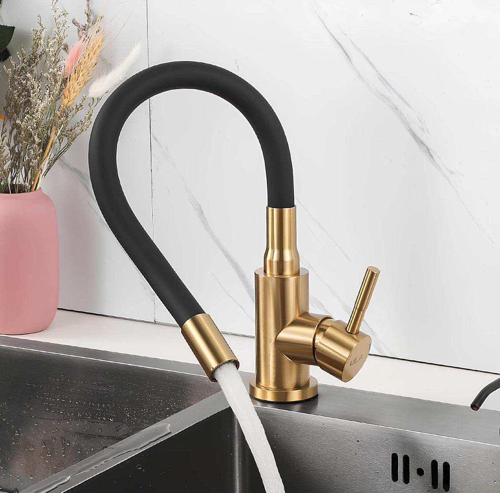 Flexible gooseneck kitchen faucet with colored bendable silicone spout