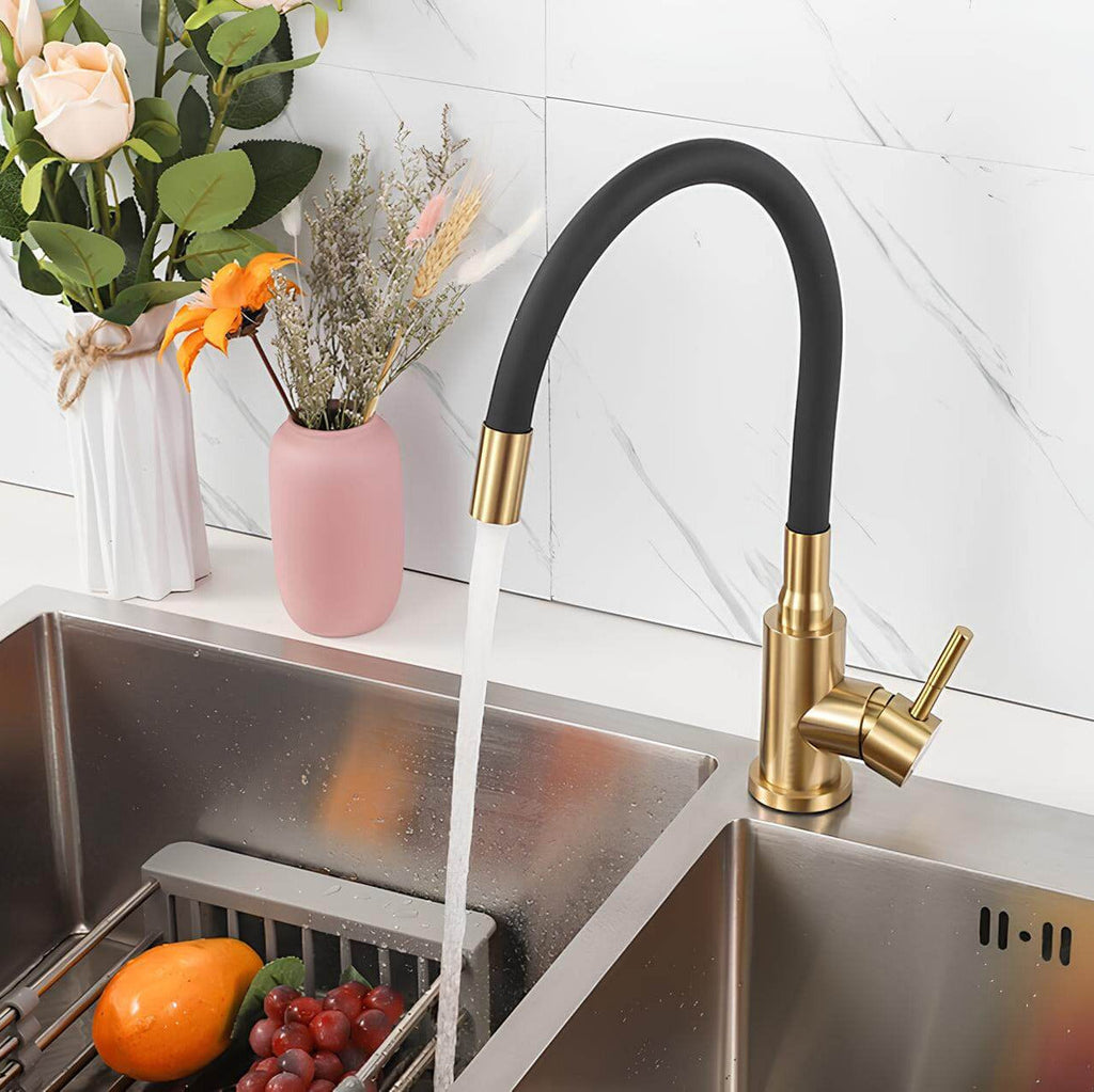 Flexible gooseneck kitchen faucet with colored bendable silicone spout