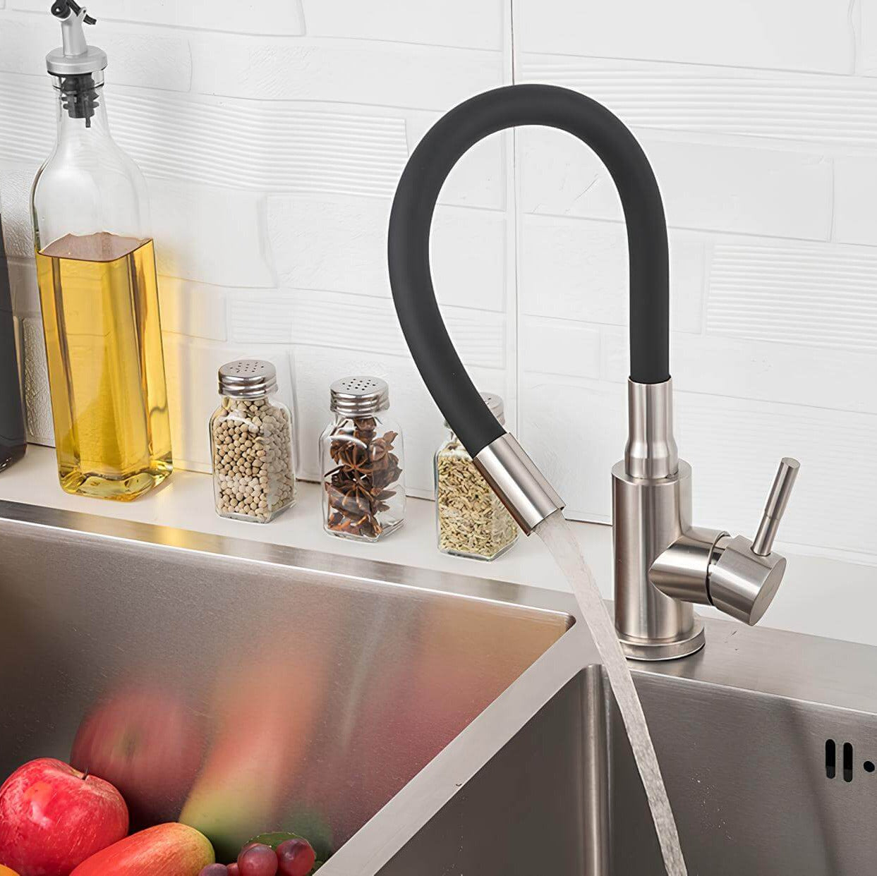 Flexible gooseneck kitchen faucet with colored bendable silicone spout