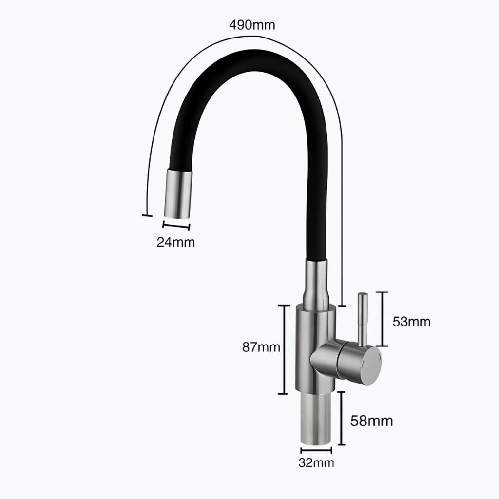 Flexible gooseneck kitchen faucet with colored bendable silicone spout