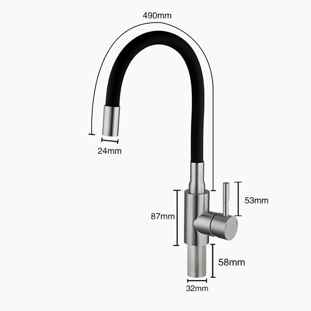 Flexible gooseneck kitchen faucet with colored bendable silicone spout