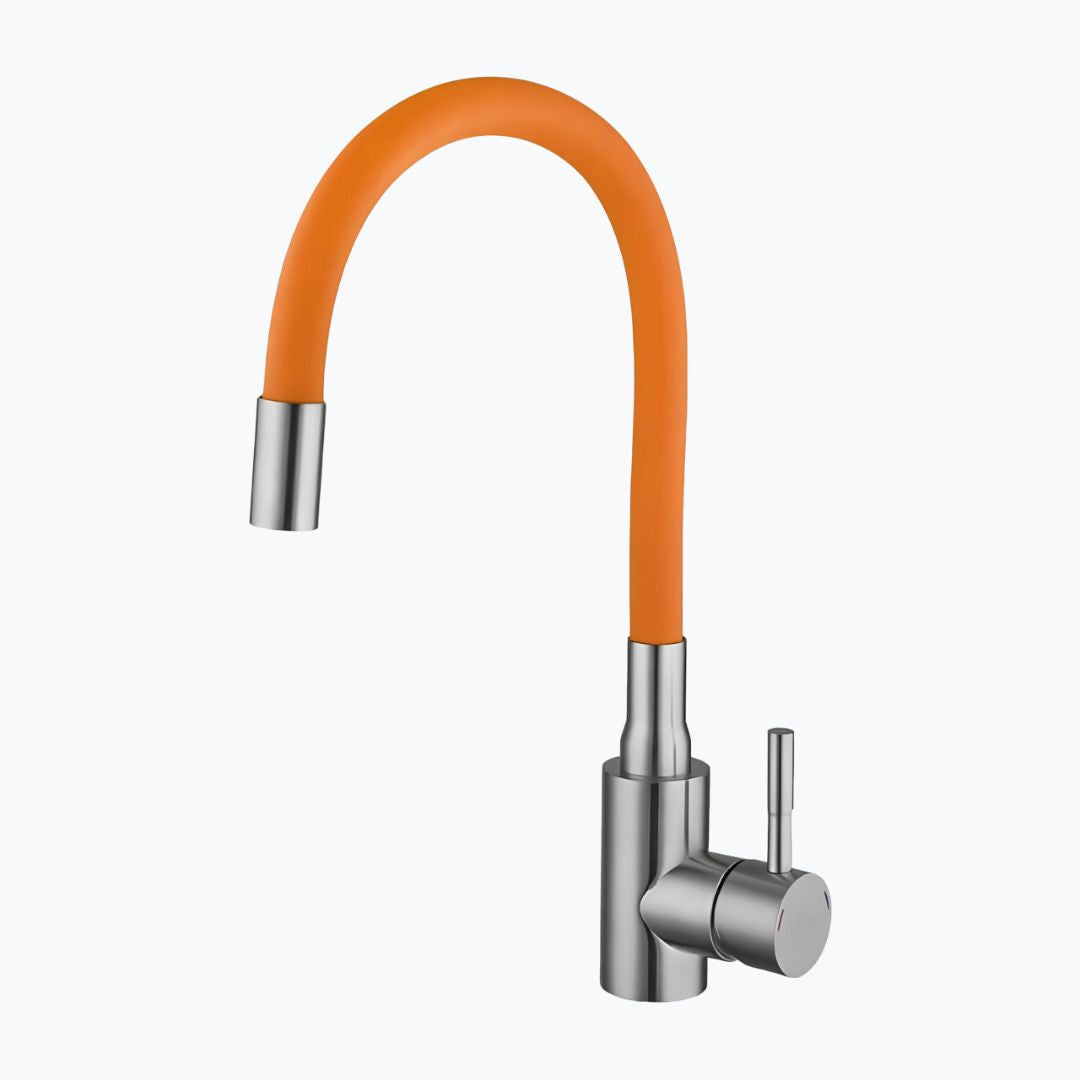 Flexible gooseneck kitchen faucet with colored bendable silicone spout