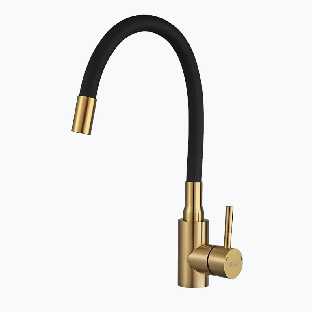 Flexible gooseneck kitchen faucet with colored bendable silicone spout