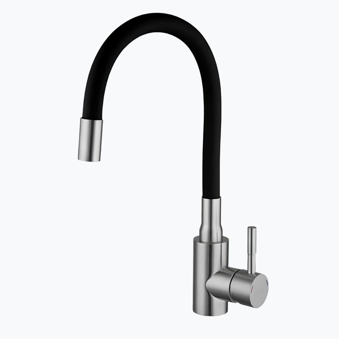 Flexible gooseneck kitchen faucet with colored bendable silicone spout