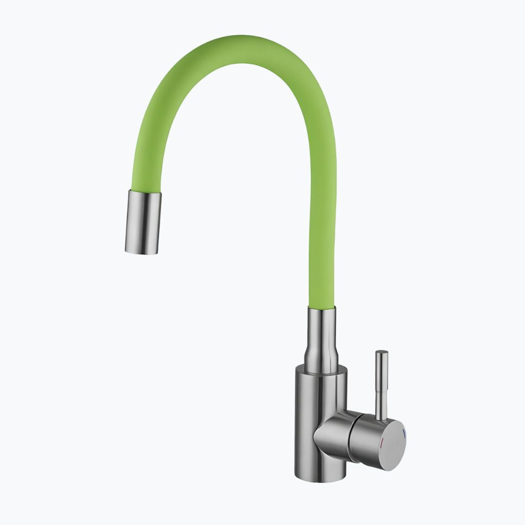 Flexible gooseneck kitchen faucet with colored bendable silicone spout