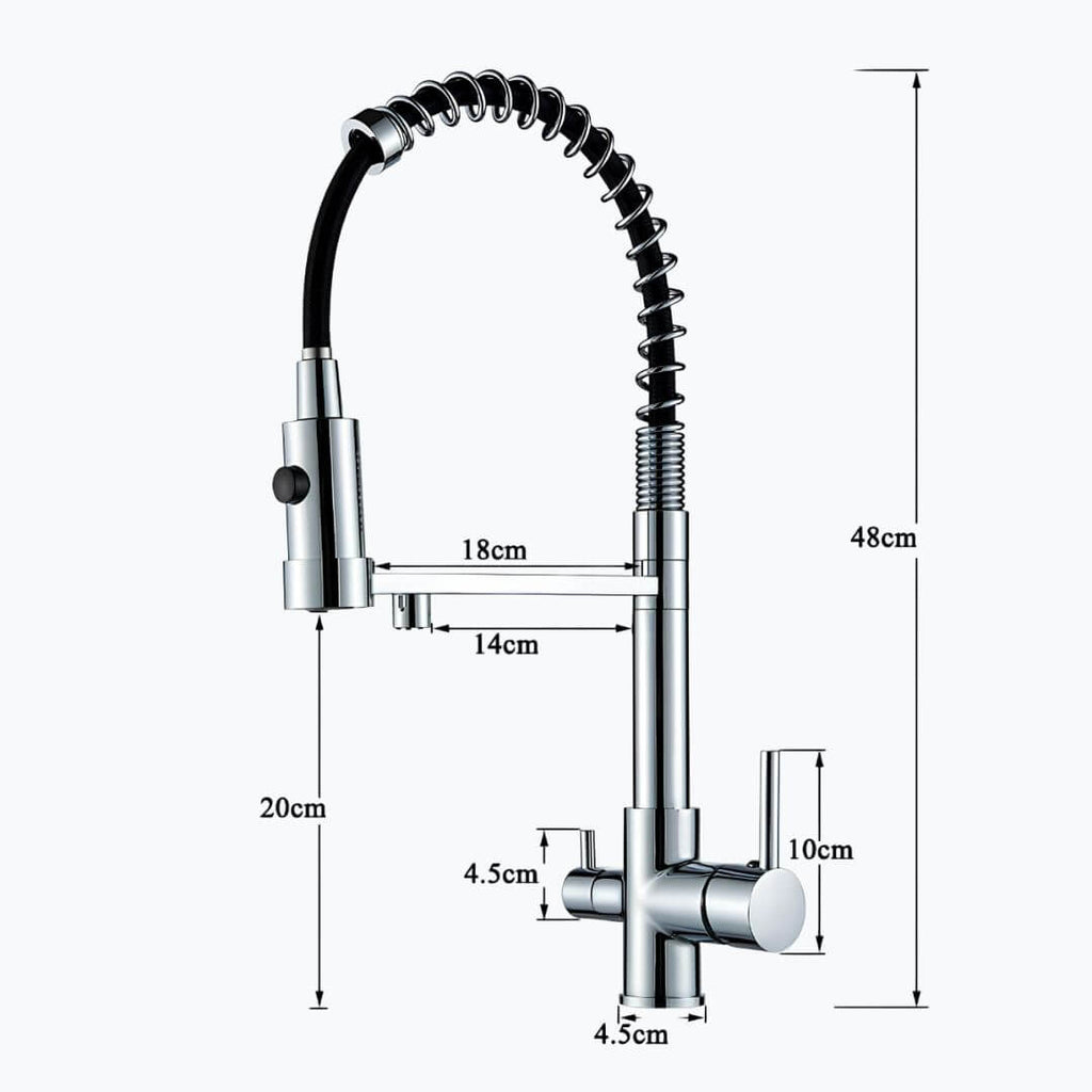 Kitchen faucet with dual handles and dedicated filtered water outlet