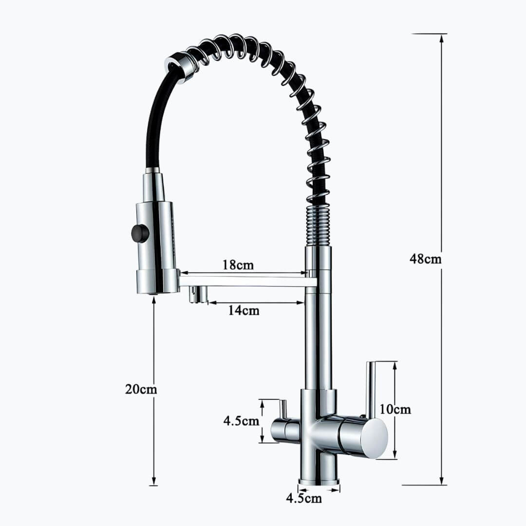 Kitchen faucet with dual handles and dedicated filtered water outlet