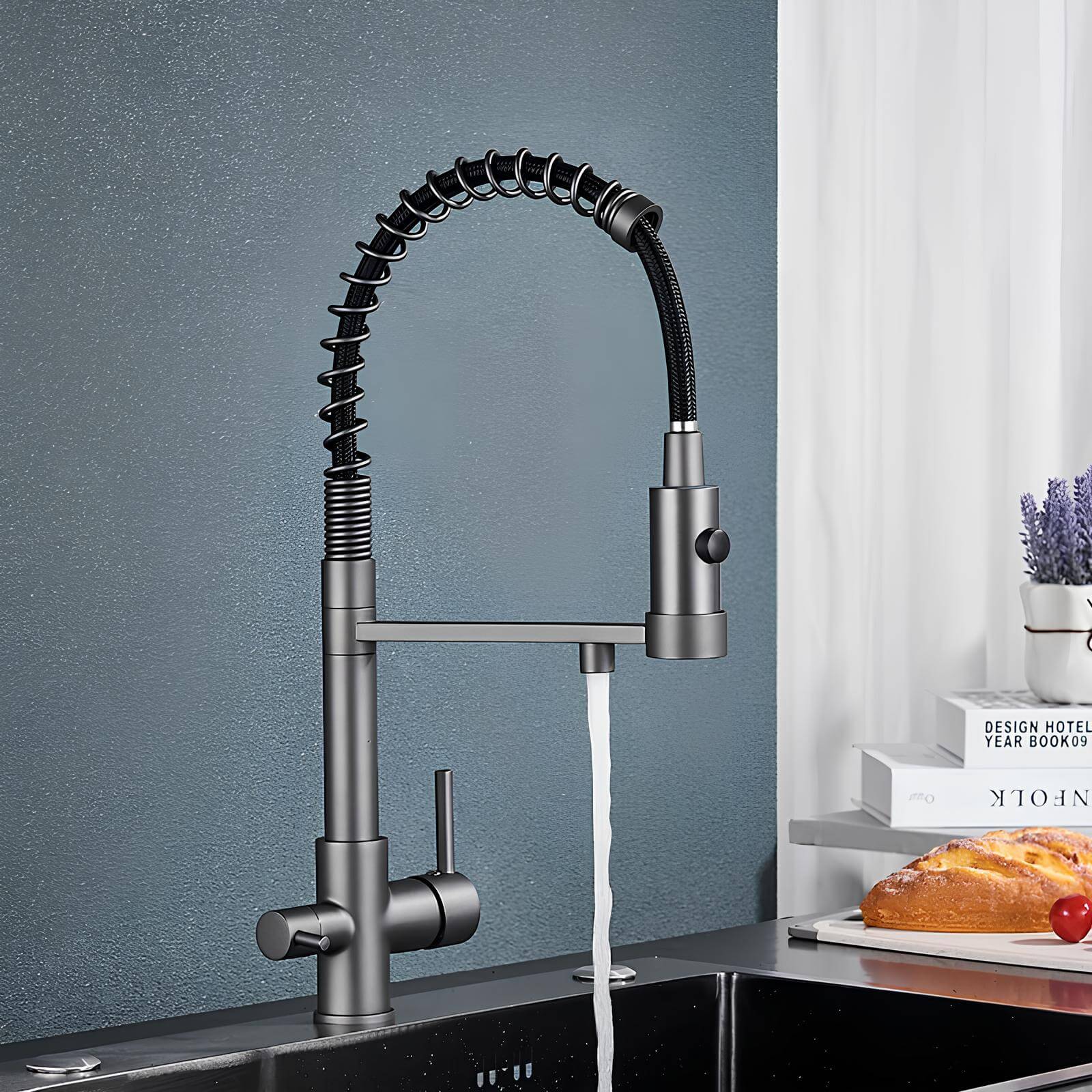 Kitchen faucet with dual handles and dedicated filtered water outlet