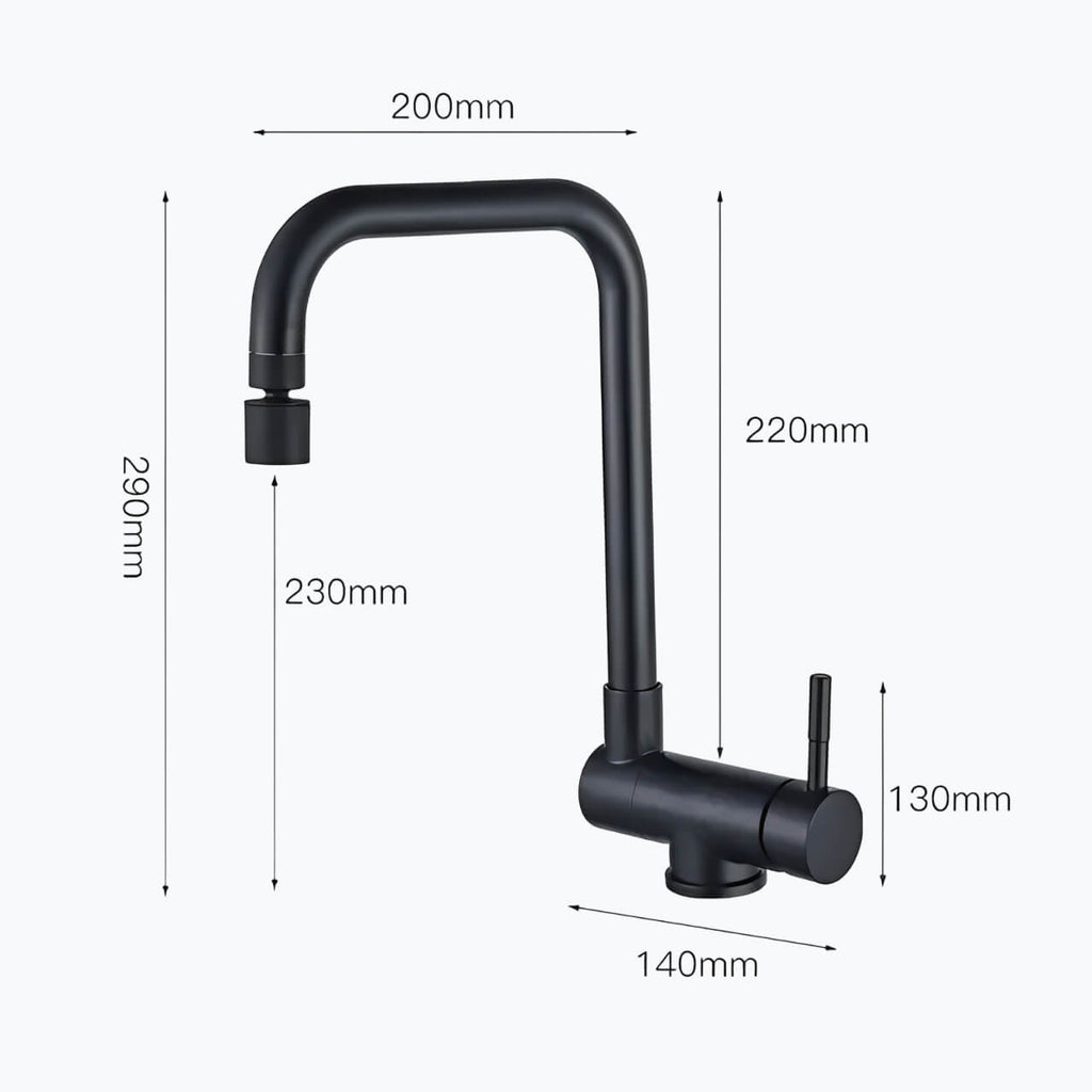 Folding kitchen faucet in stainless steel with dual-axis rotation