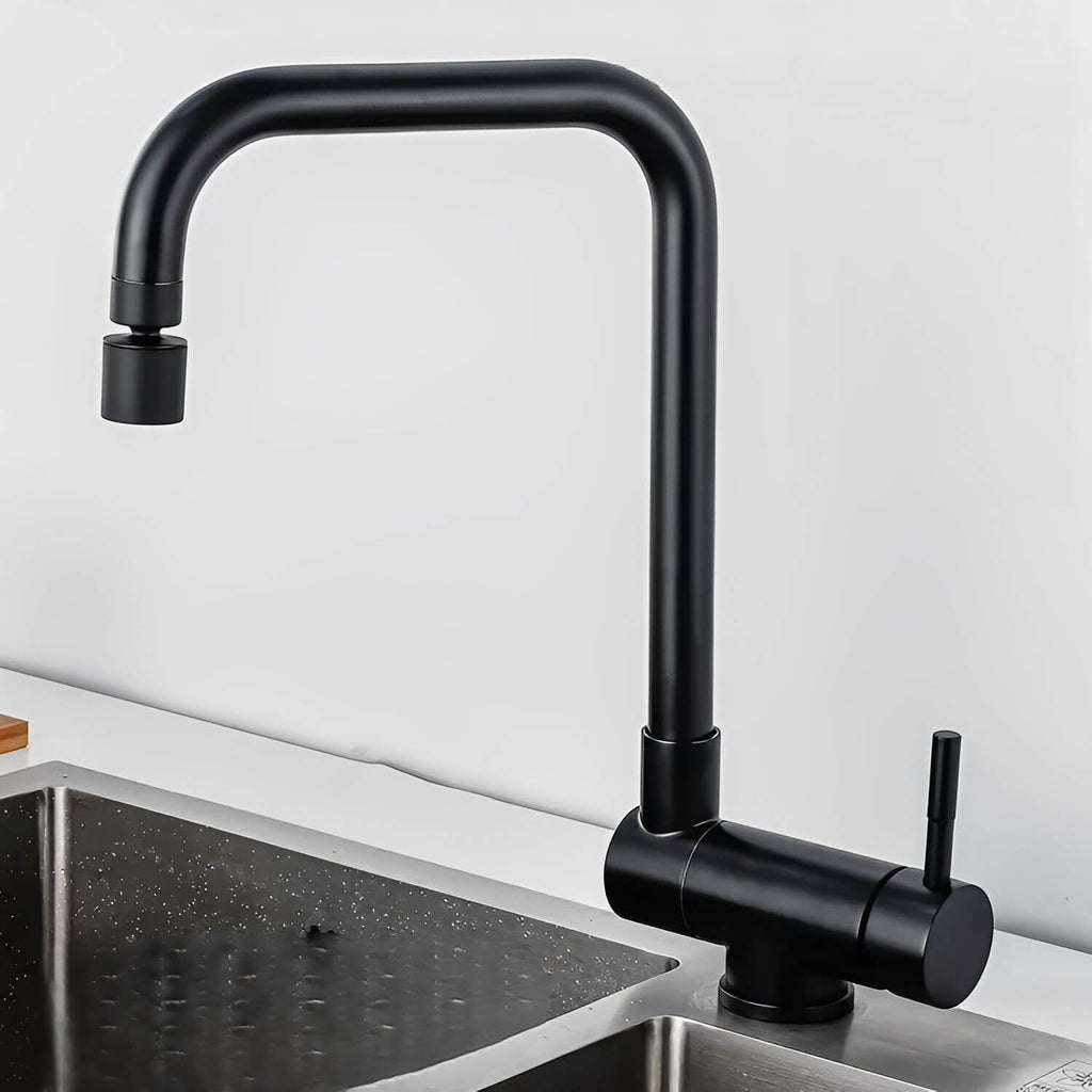 Folding kitchen faucet in stainless steel with dual-axis rotation