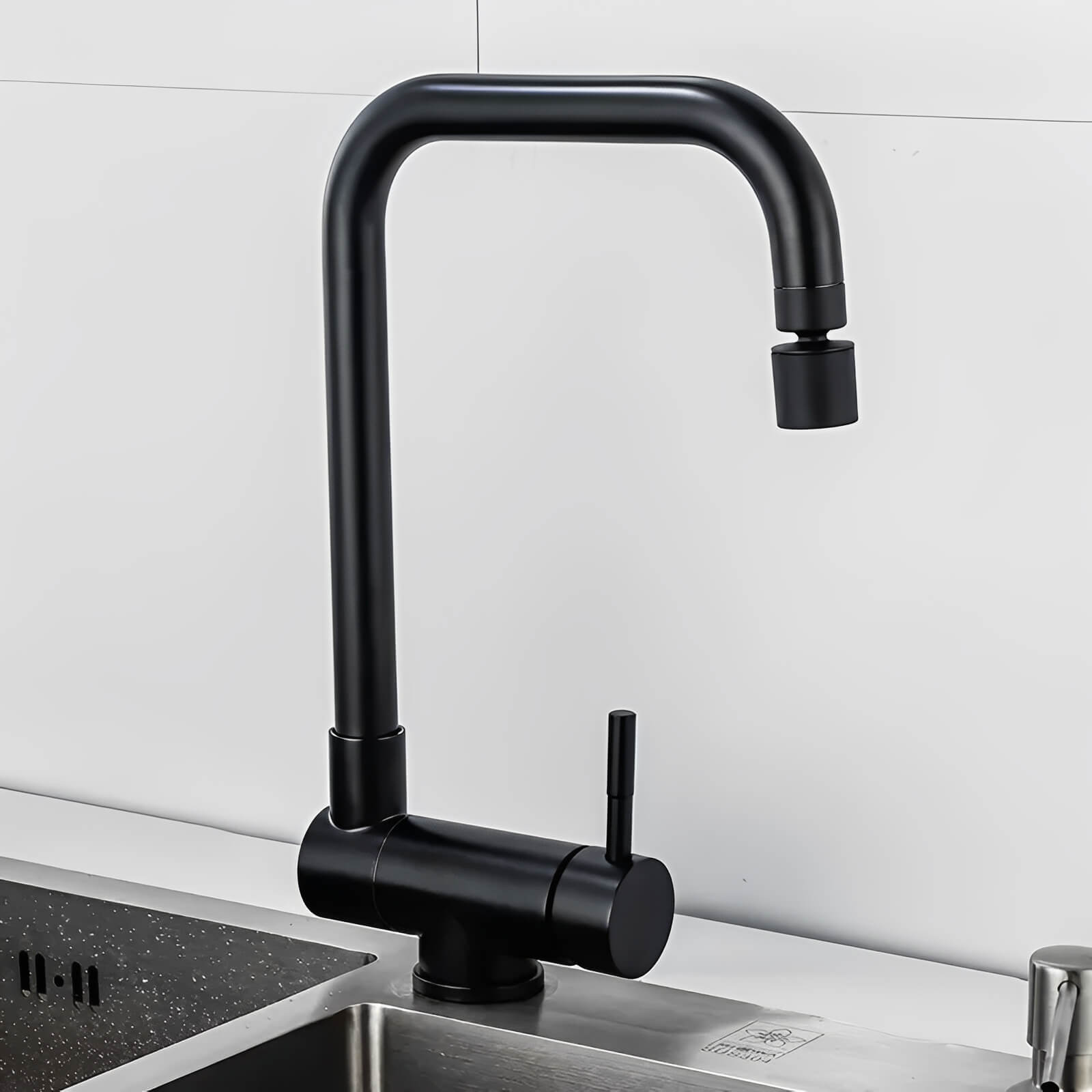 Folding kitchen faucet in stainless steel with dual-axis rotation