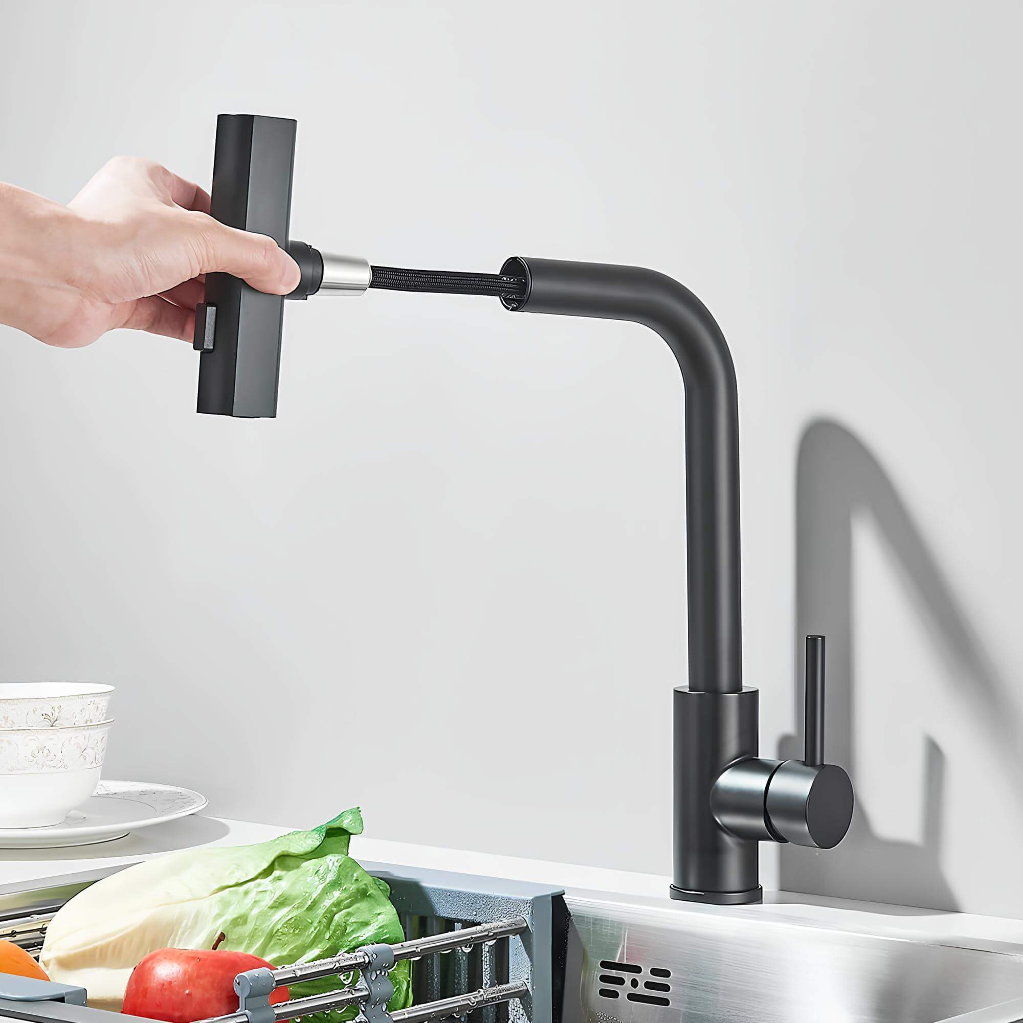 Kitchen faucet with 360° swivel spout and multi-function pull-down sprayer