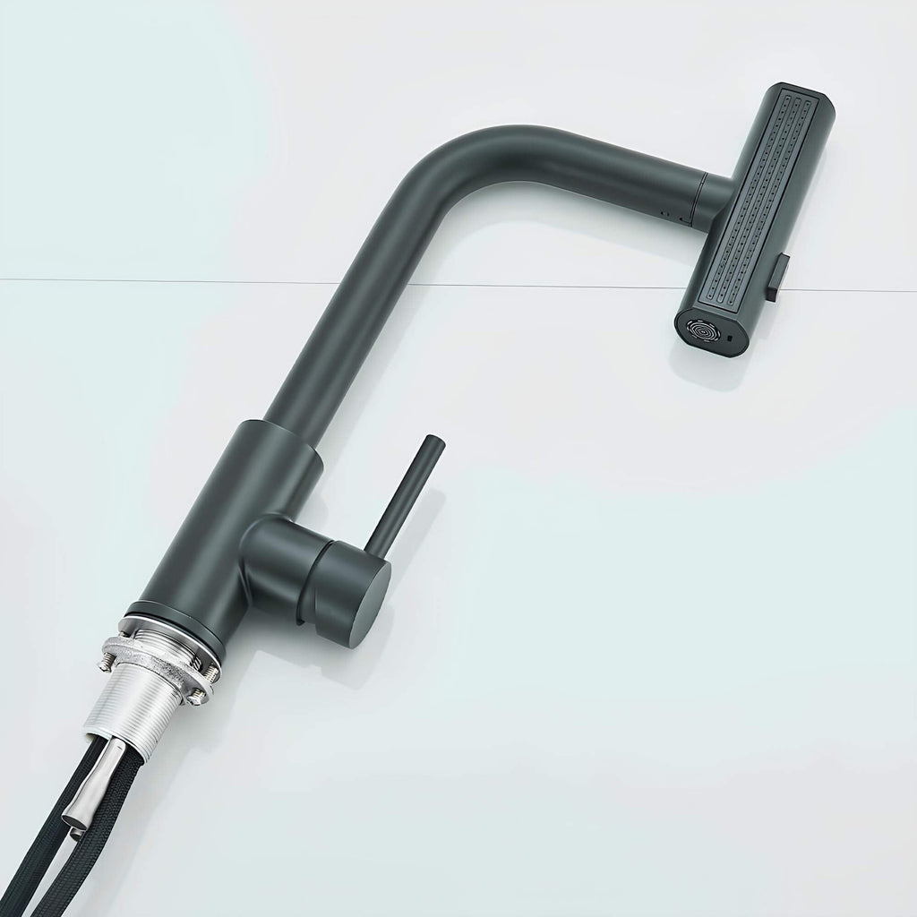Kitchen faucet with 360° swivel spout and multi-function pull-down sprayer