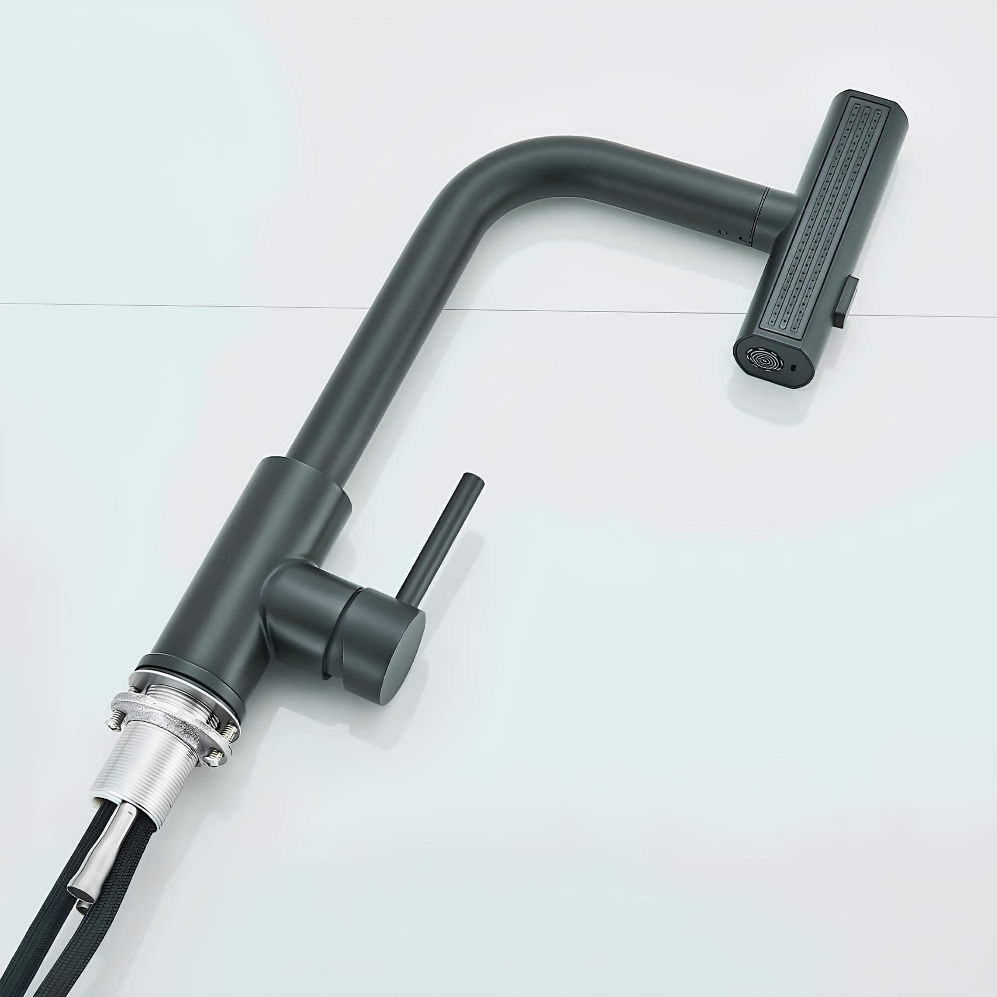 Kitchen faucet with 360° swivel spout and multi-function pull-down sprayer