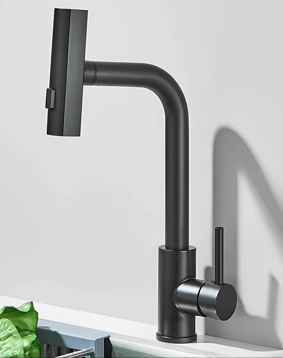 Kitchen faucet with 360° swivel spout and multi-function pull-down sprayer