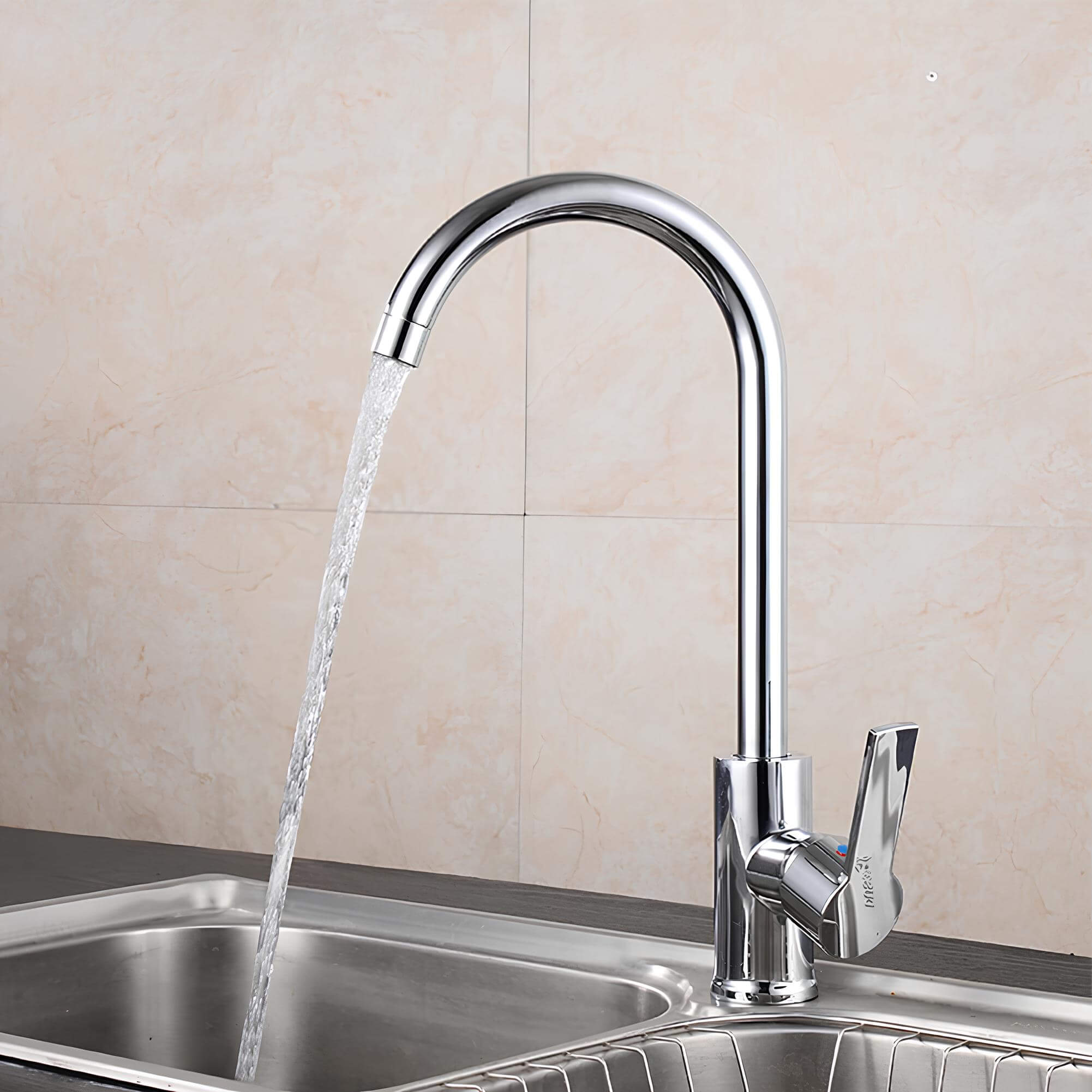 Budget kitchen faucet with flexible neck and dual outlet