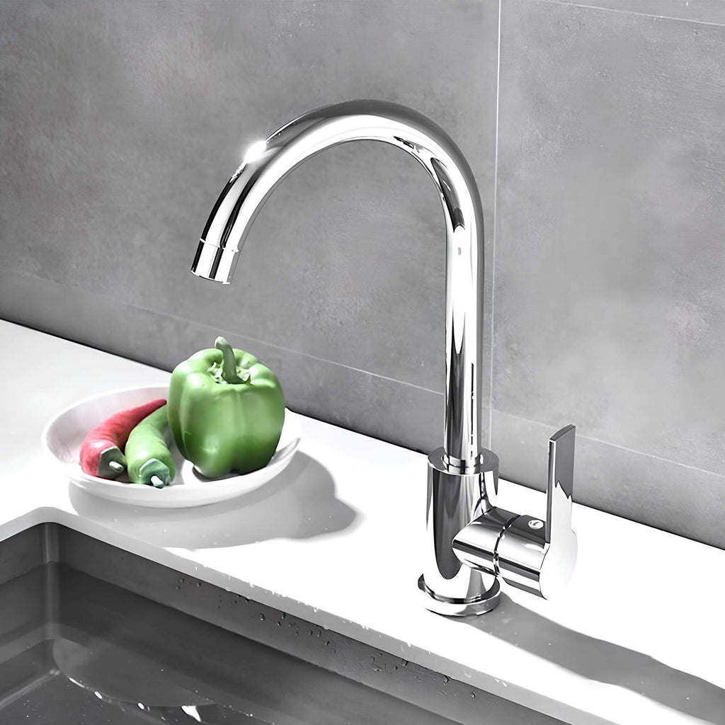 Budget kitchen faucet with flexible neck and dual outlet