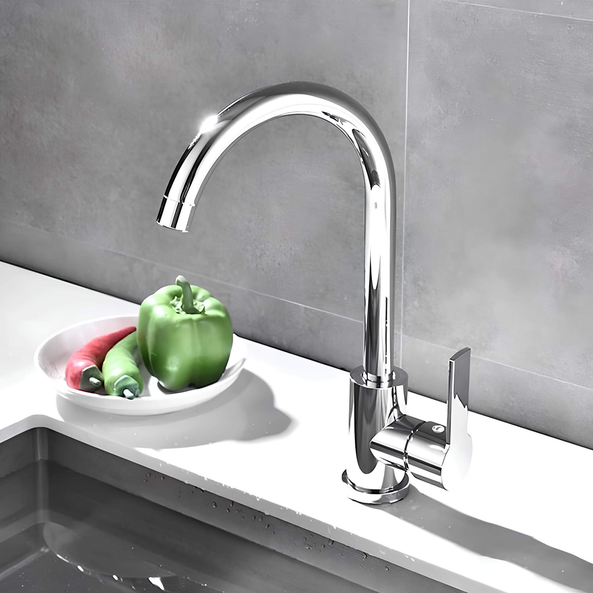 Budget kitchen faucet with flexible neck and dual outlet
