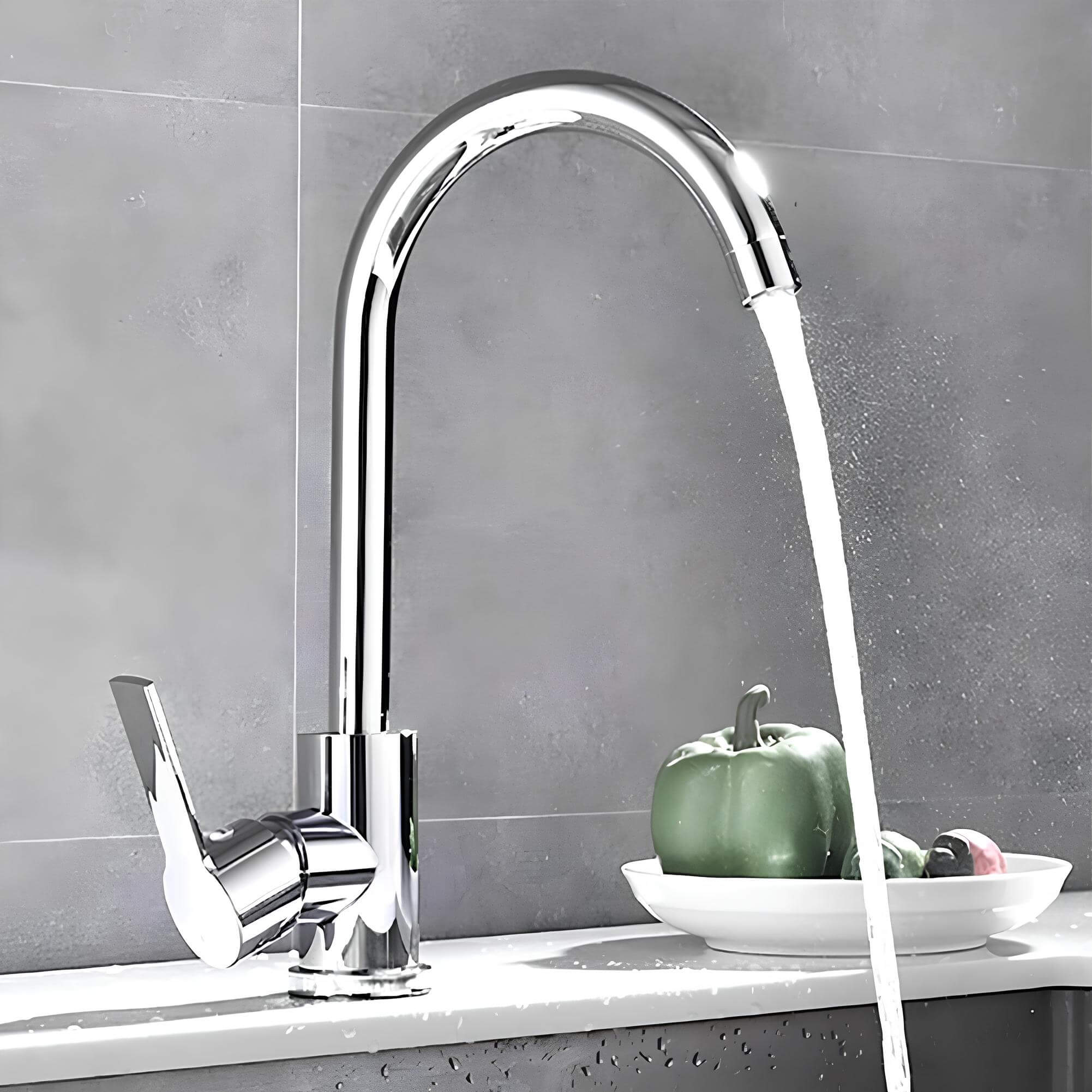 Budget kitchen faucet with flexible neck and dual outlet