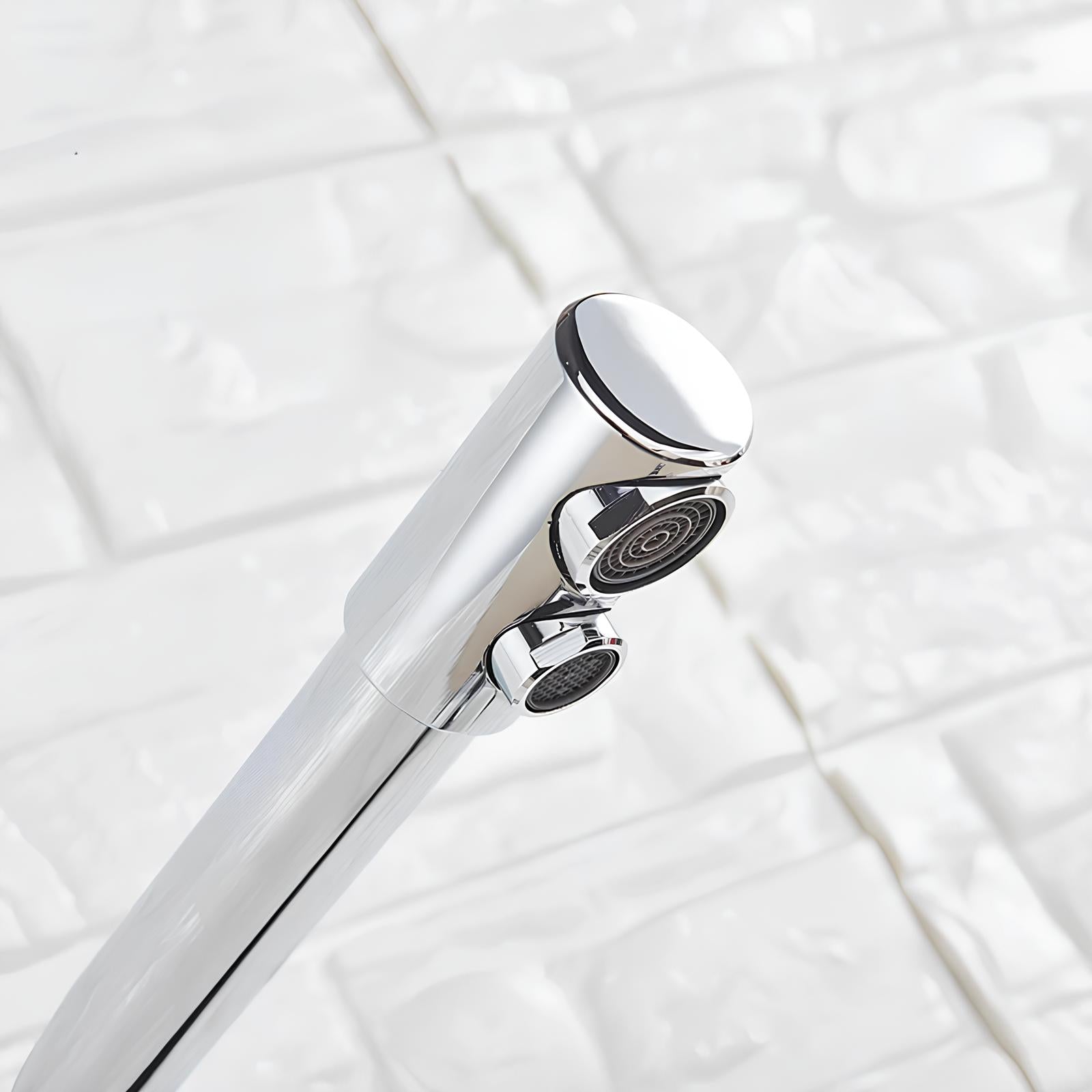 Dual-handle kitchen faucet with filtered water outlet and bendable gooseneck